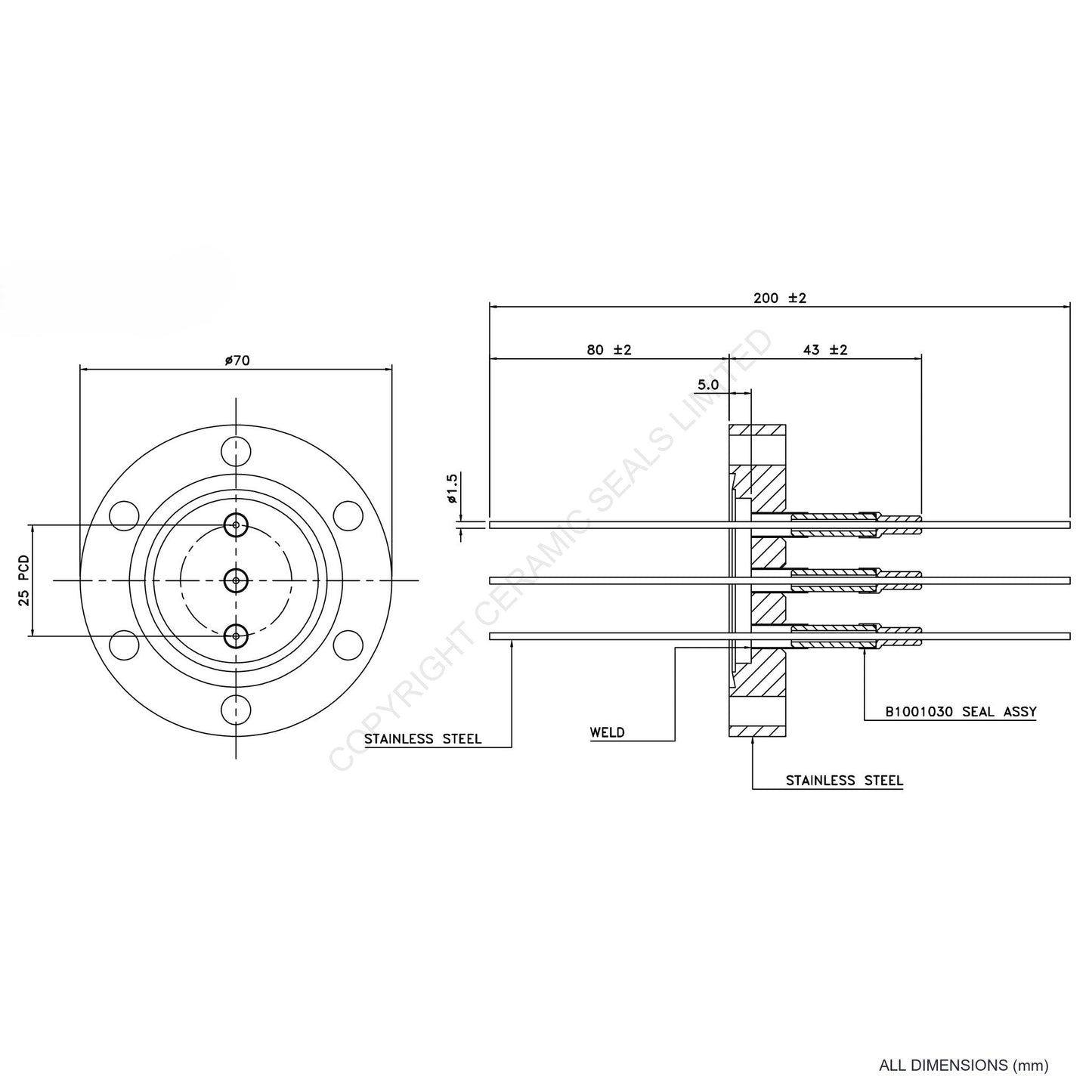 5kV Three Way Feedthrough Flanged