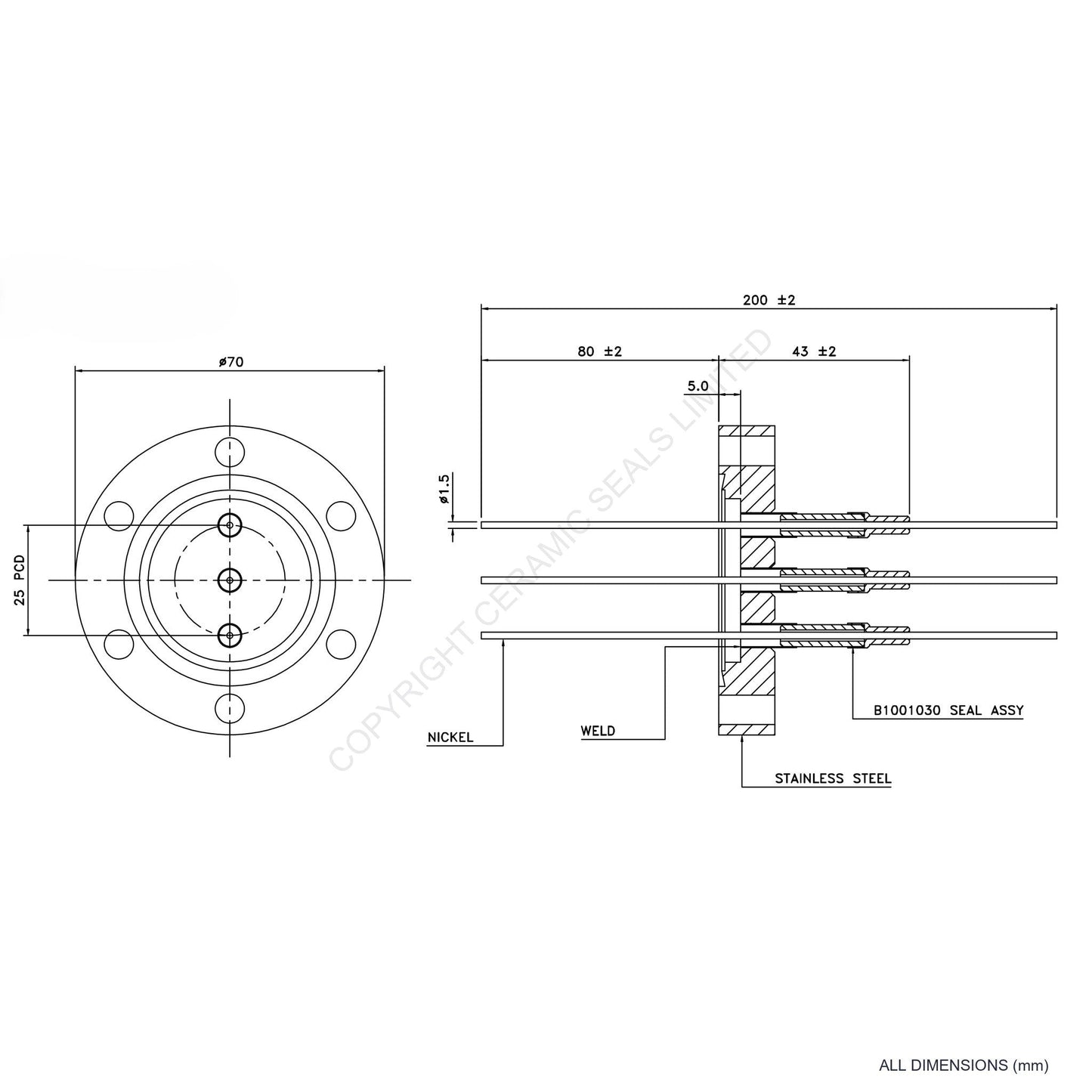 5kV Three Way Feedthrough Flanged