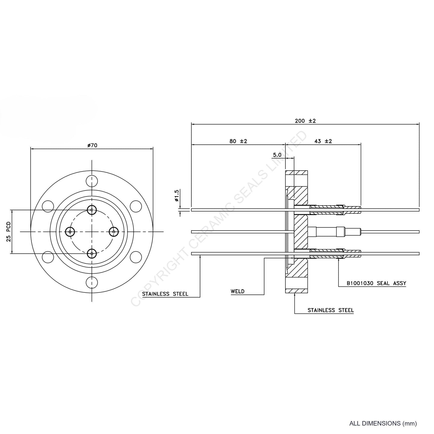 5kV Four Way Feedthrough Flanged