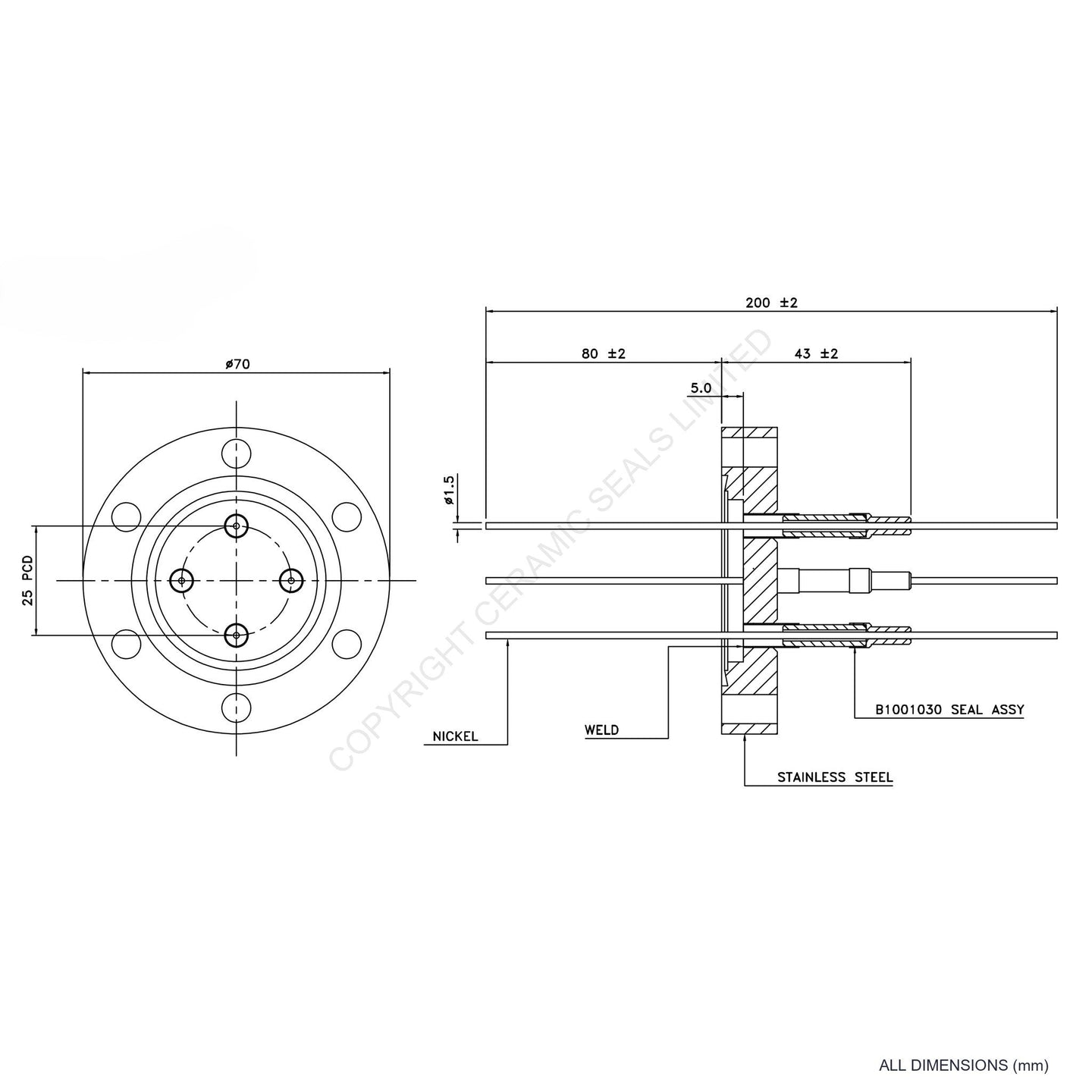 5kV Four Way Feedthrough Flanged