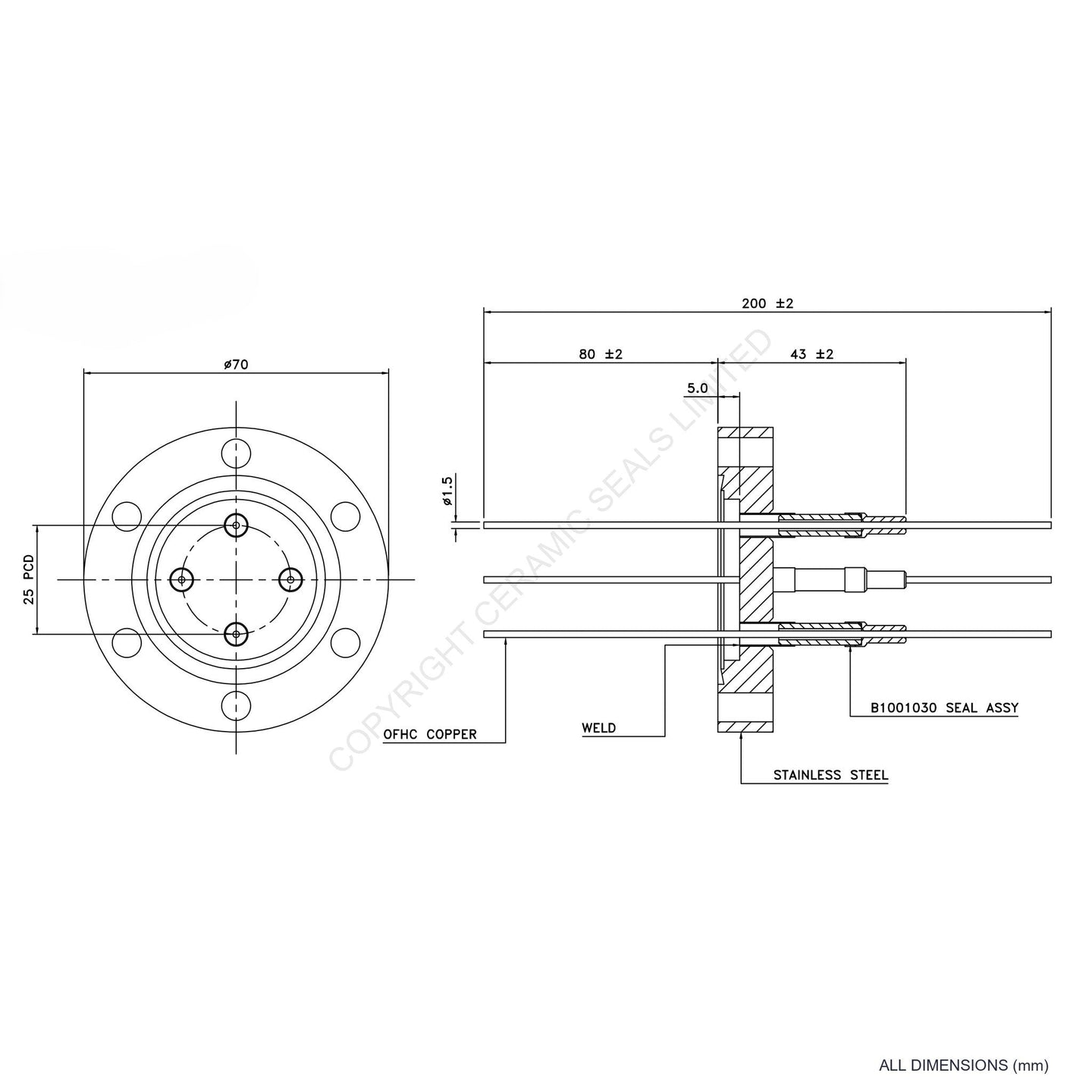 5kV Four Way Feedthrough Flanged