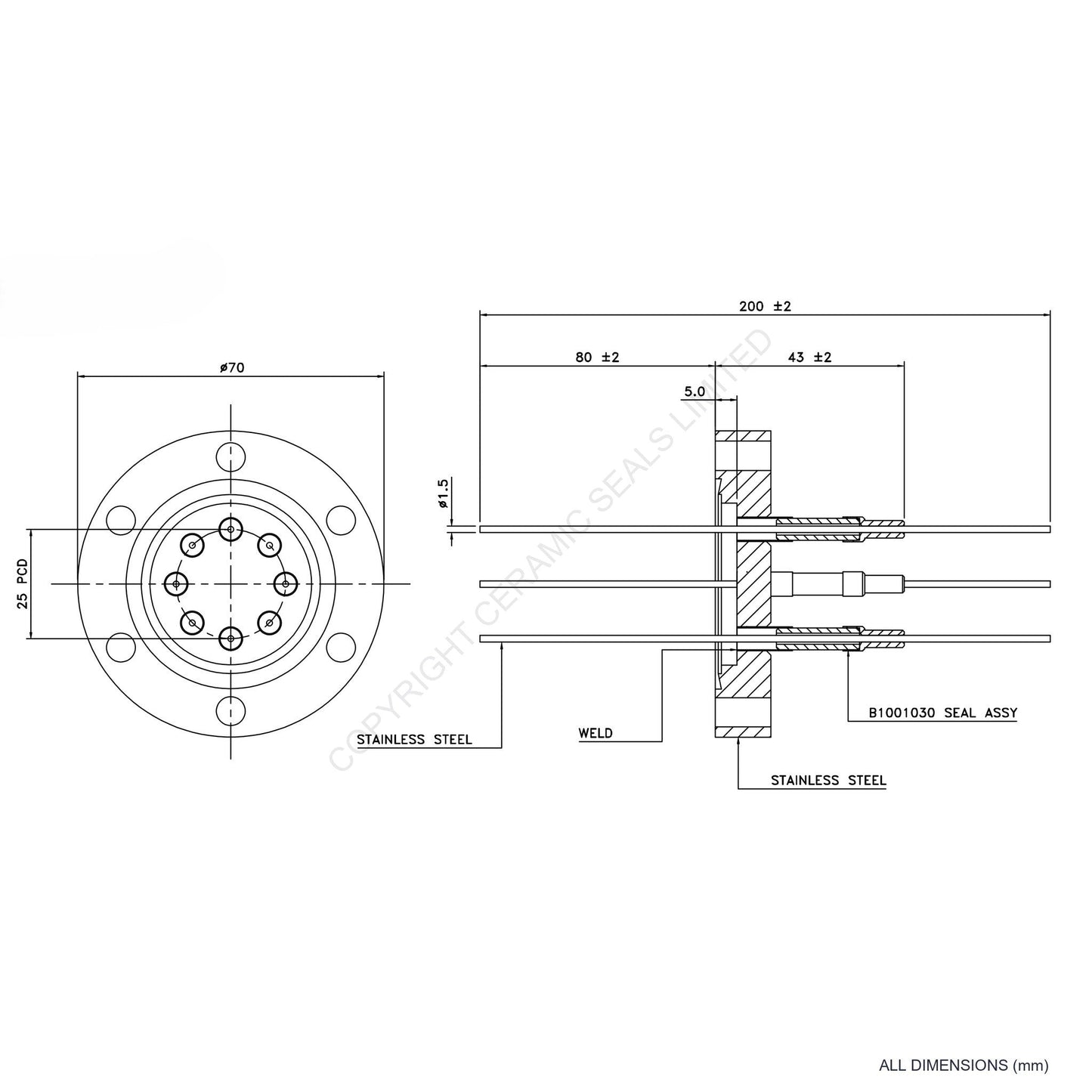 5kV Eight Way Feedthrough Flanged