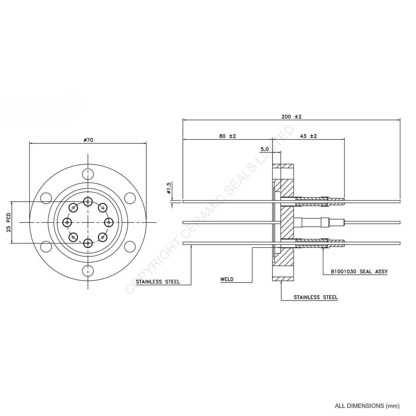 5kV Eight Way Feedthrough Flanged