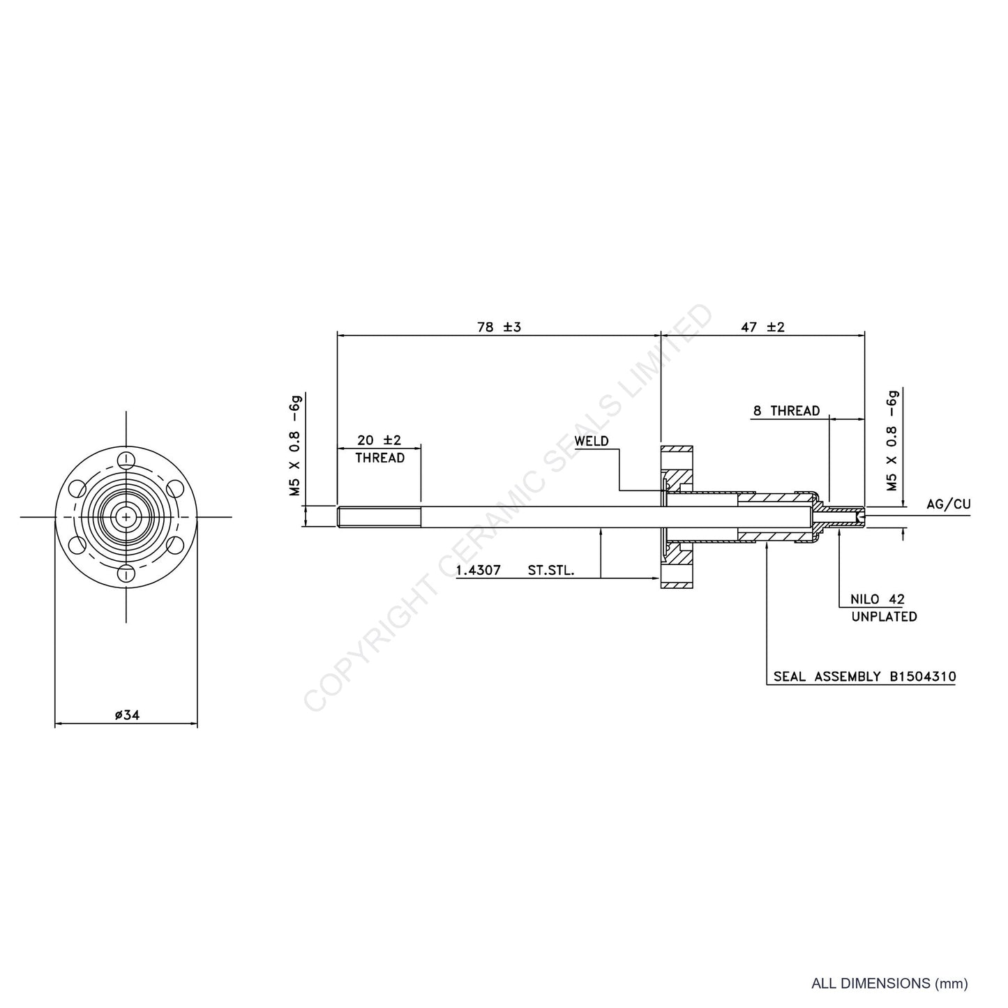 5kV Single Feedthrough Flanged
