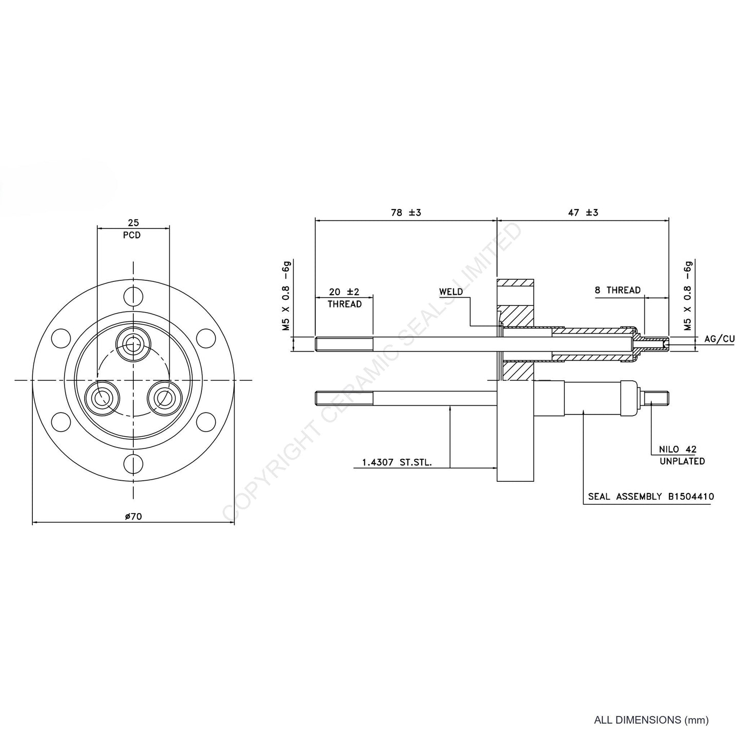10kV Three Way Feedthrough Flanged