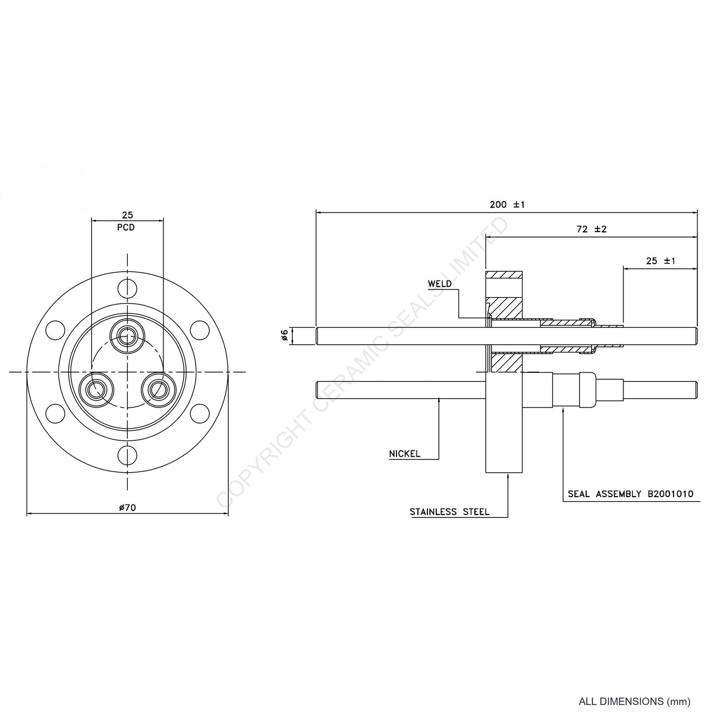 5kV Three Way Feedthrough Flanged