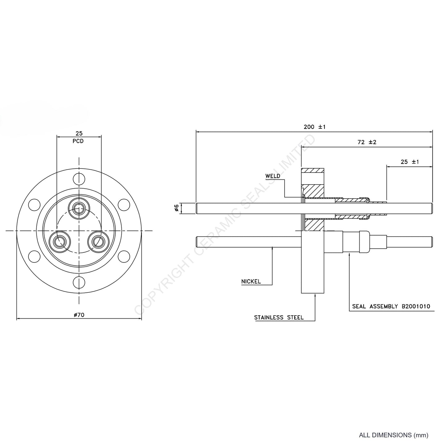 5kV Three Way Feedthrough Flanged