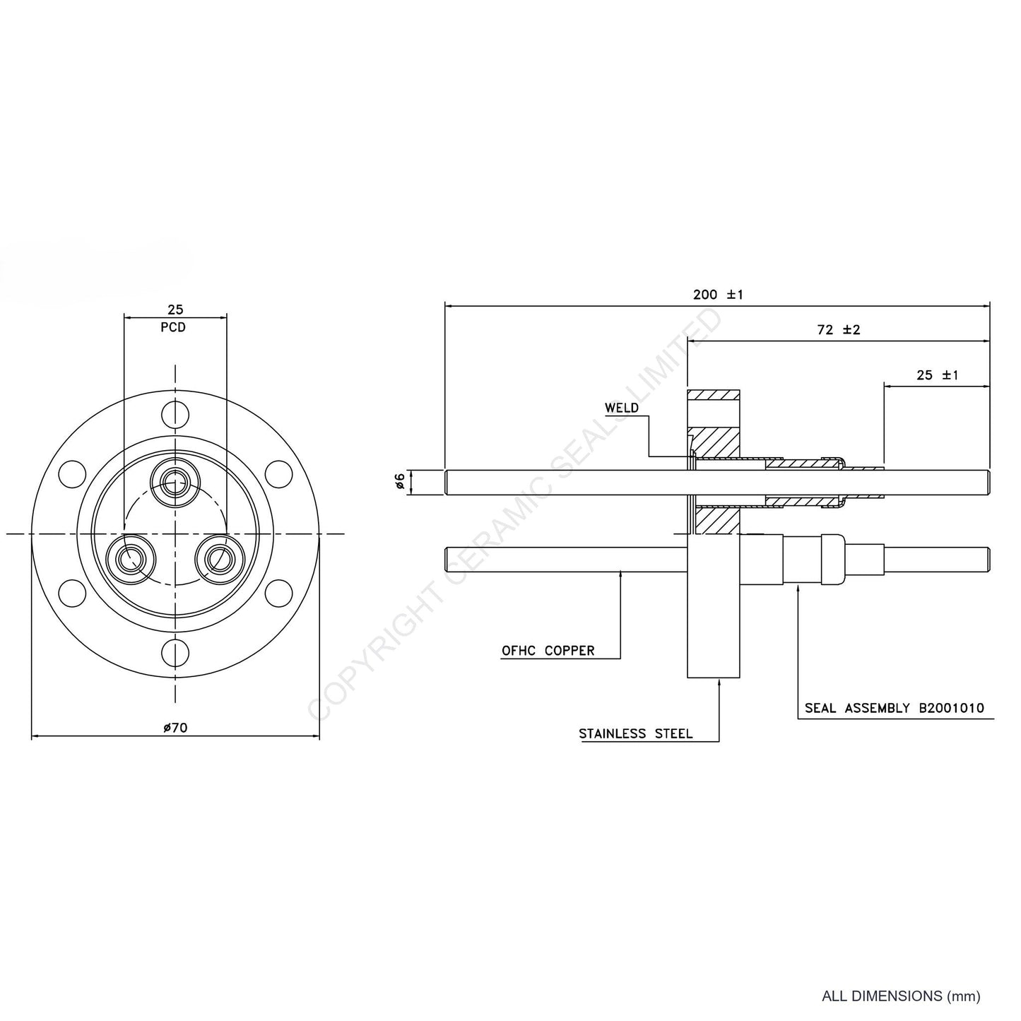 5kV Three Way Feedthrough Flanged