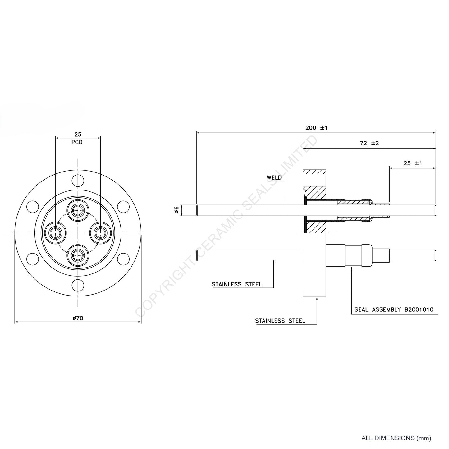 5kV Four Way Feedthrough Flanged