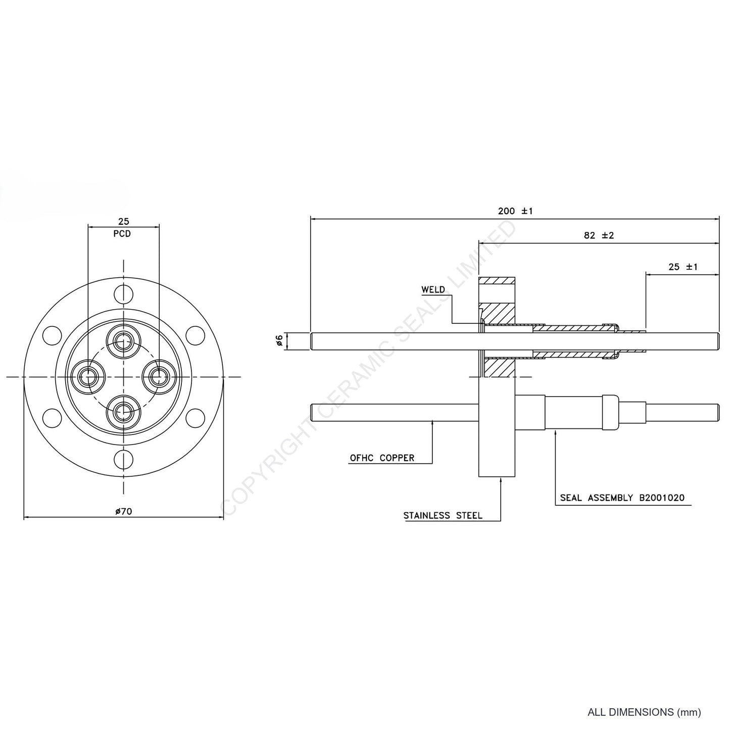 10kV Four Way Feedthrough Flanged