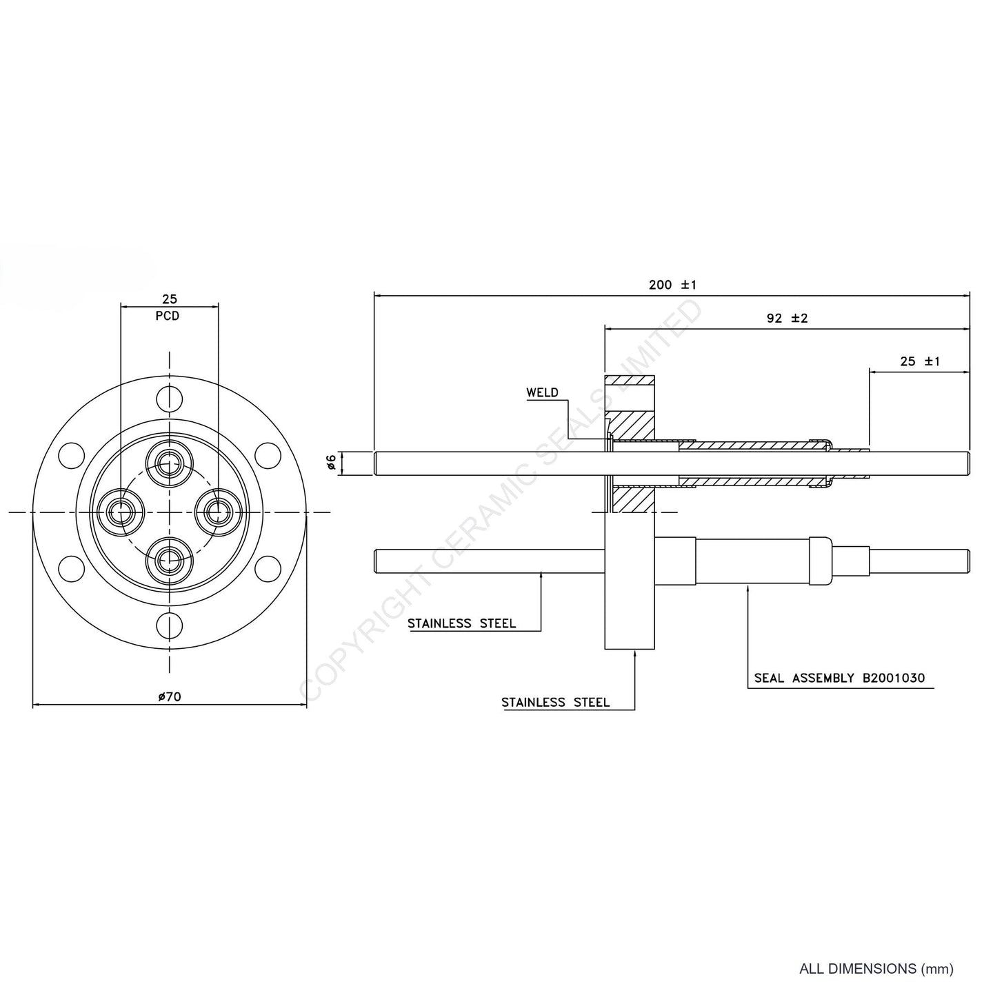 15kV Four Way Feedthrough Flanged