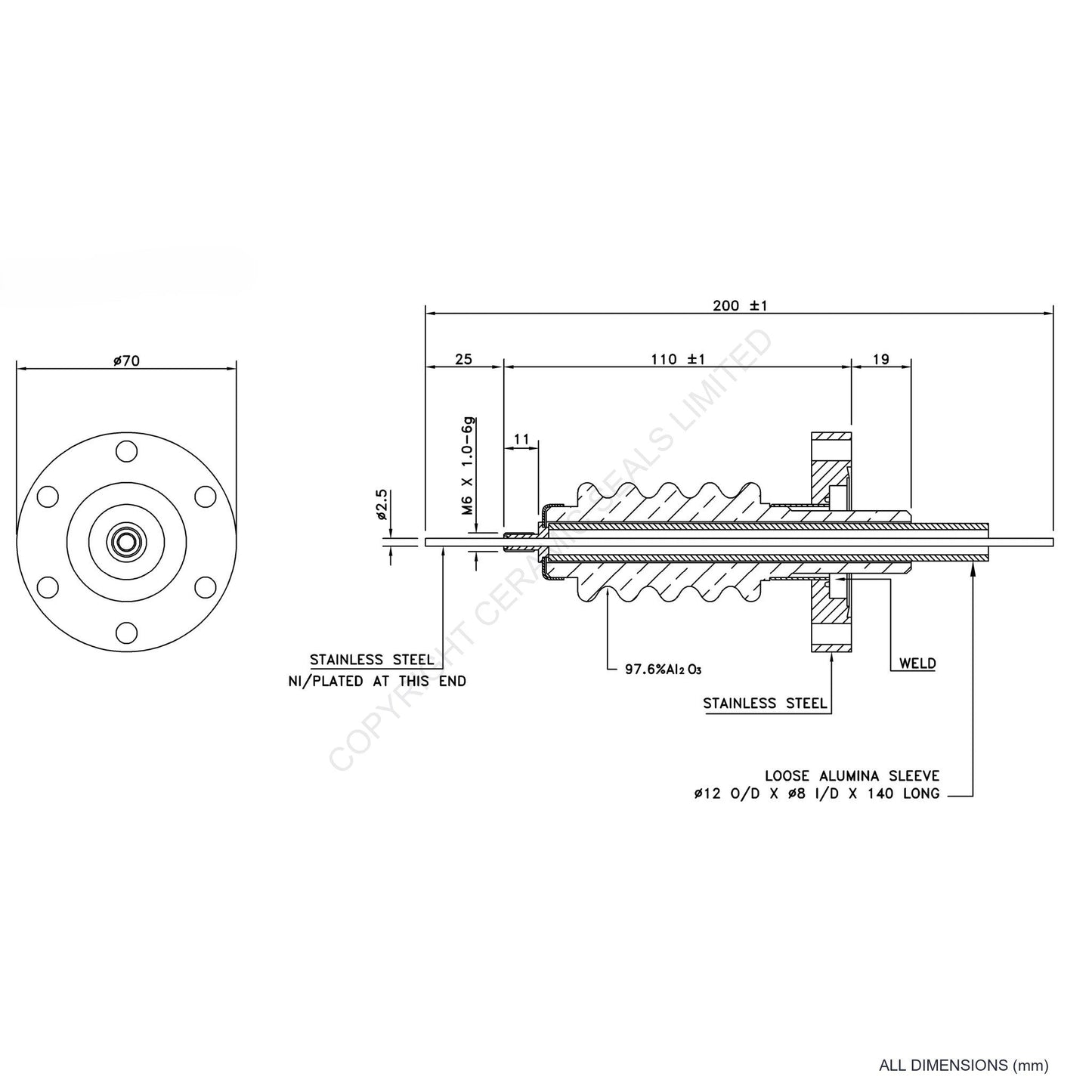 60kV Feedthrough Assembly Flanged