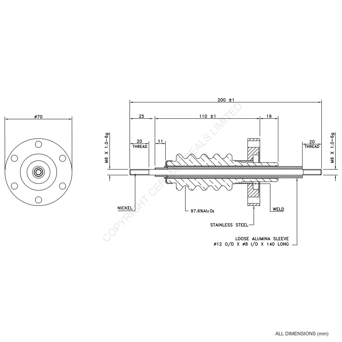 60kV Feedthrough Assembly Flanged