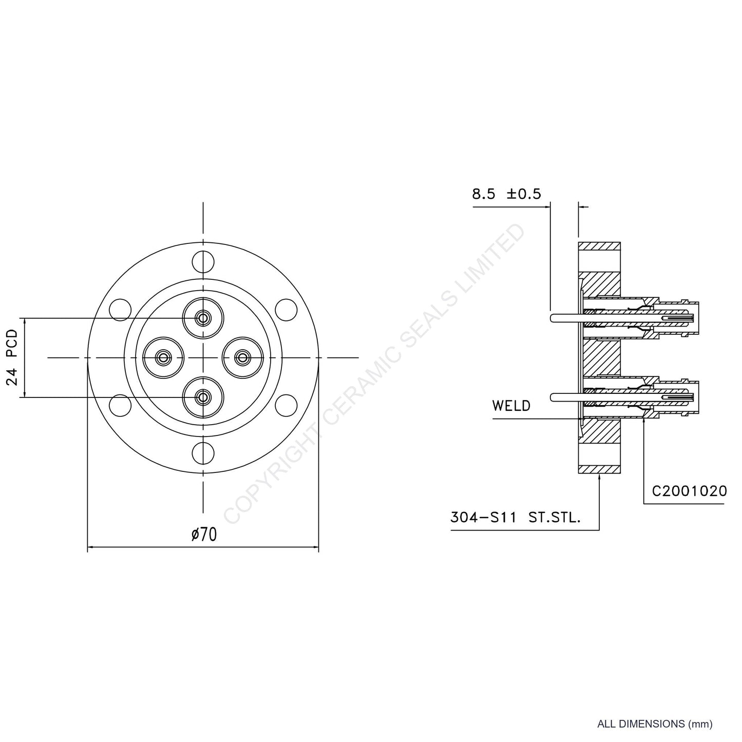 500V BNC 4 Way Flanged Assembly