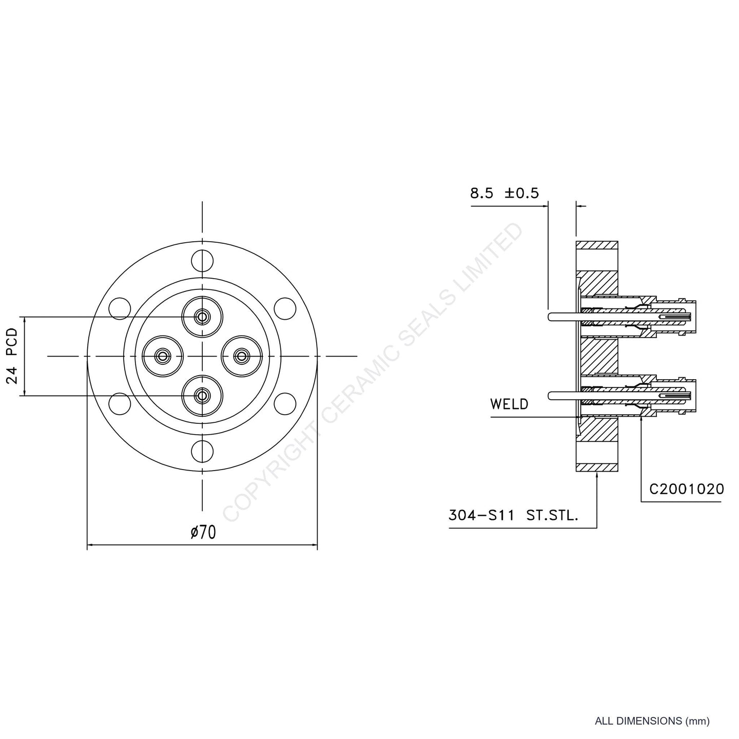 500V BNC 4 Way Flanged Assembly