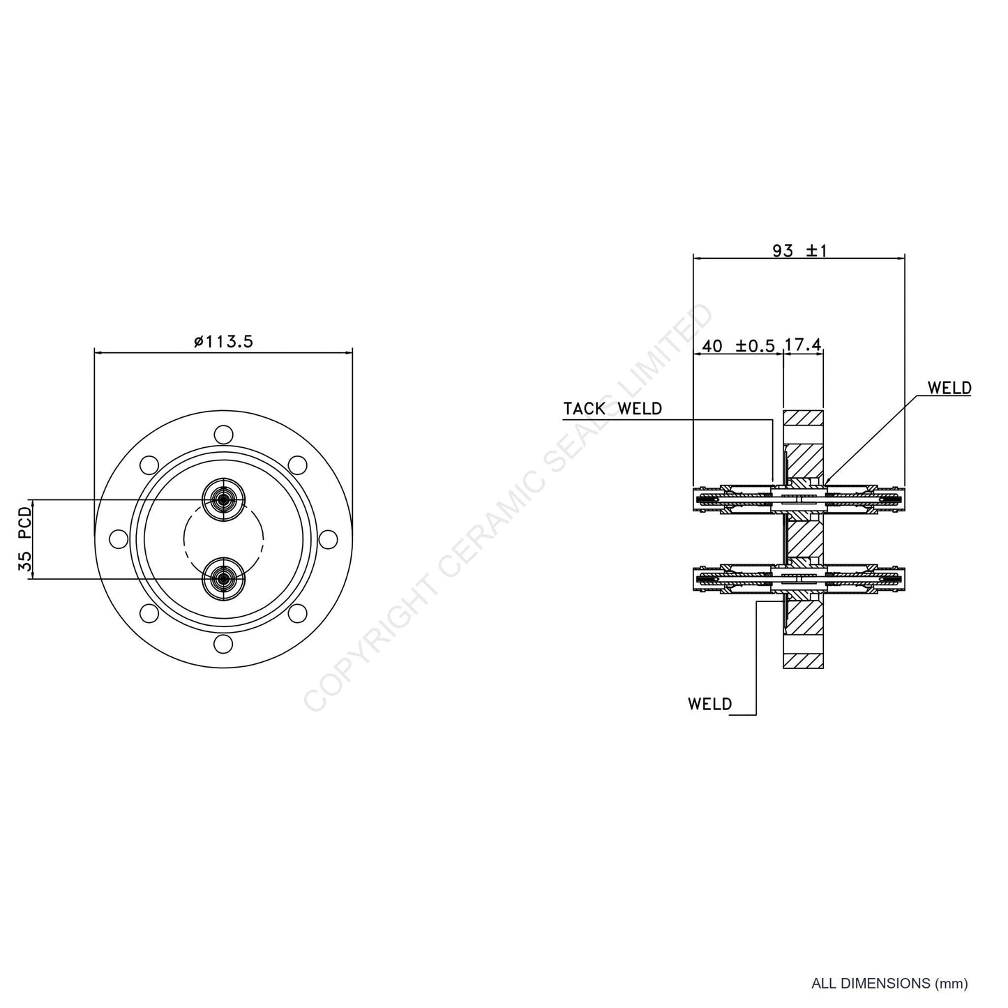 5kV 2 Way Double Ended MHV Flanged Assembly