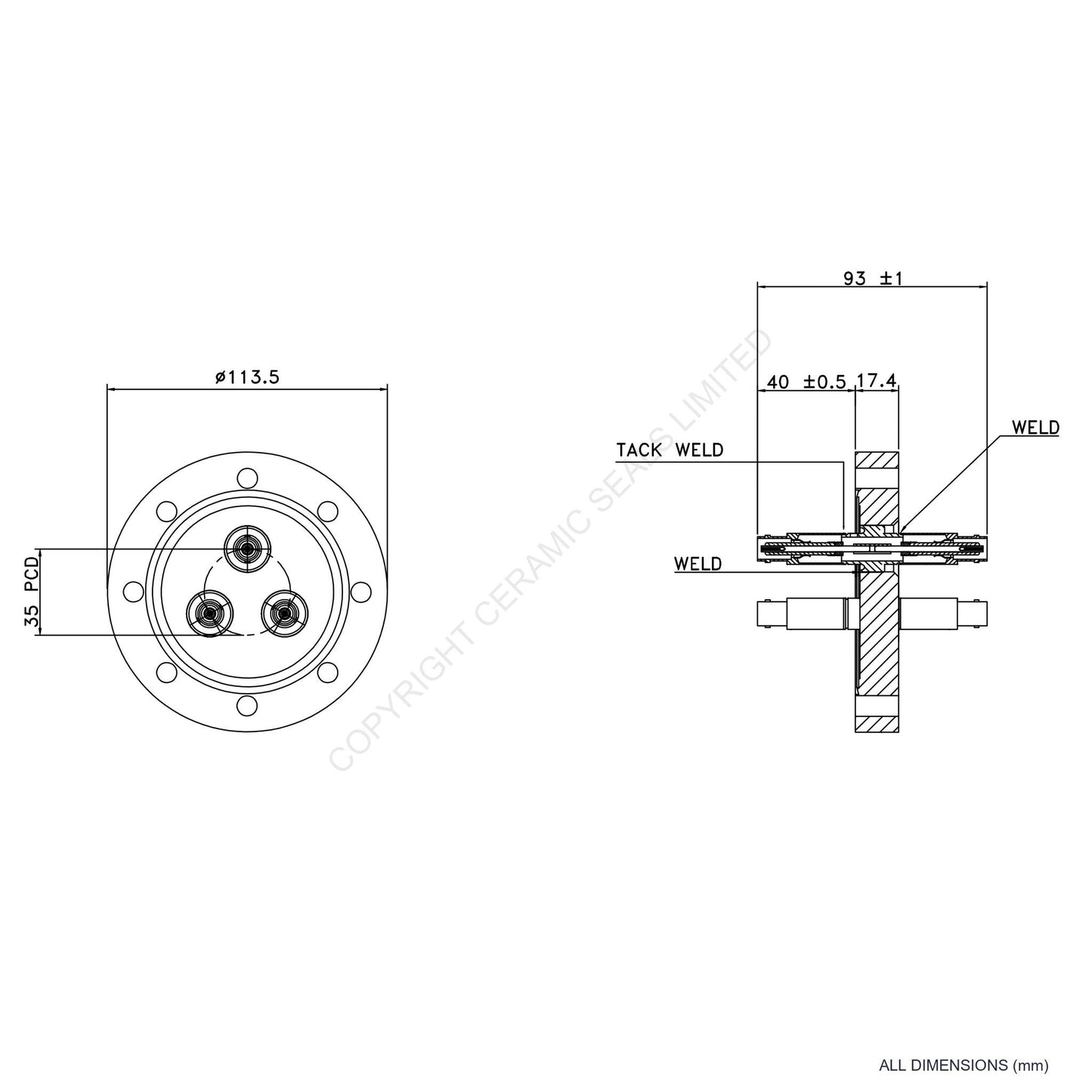 5kV 3 Way Double Ended MHV Flanged Assembly