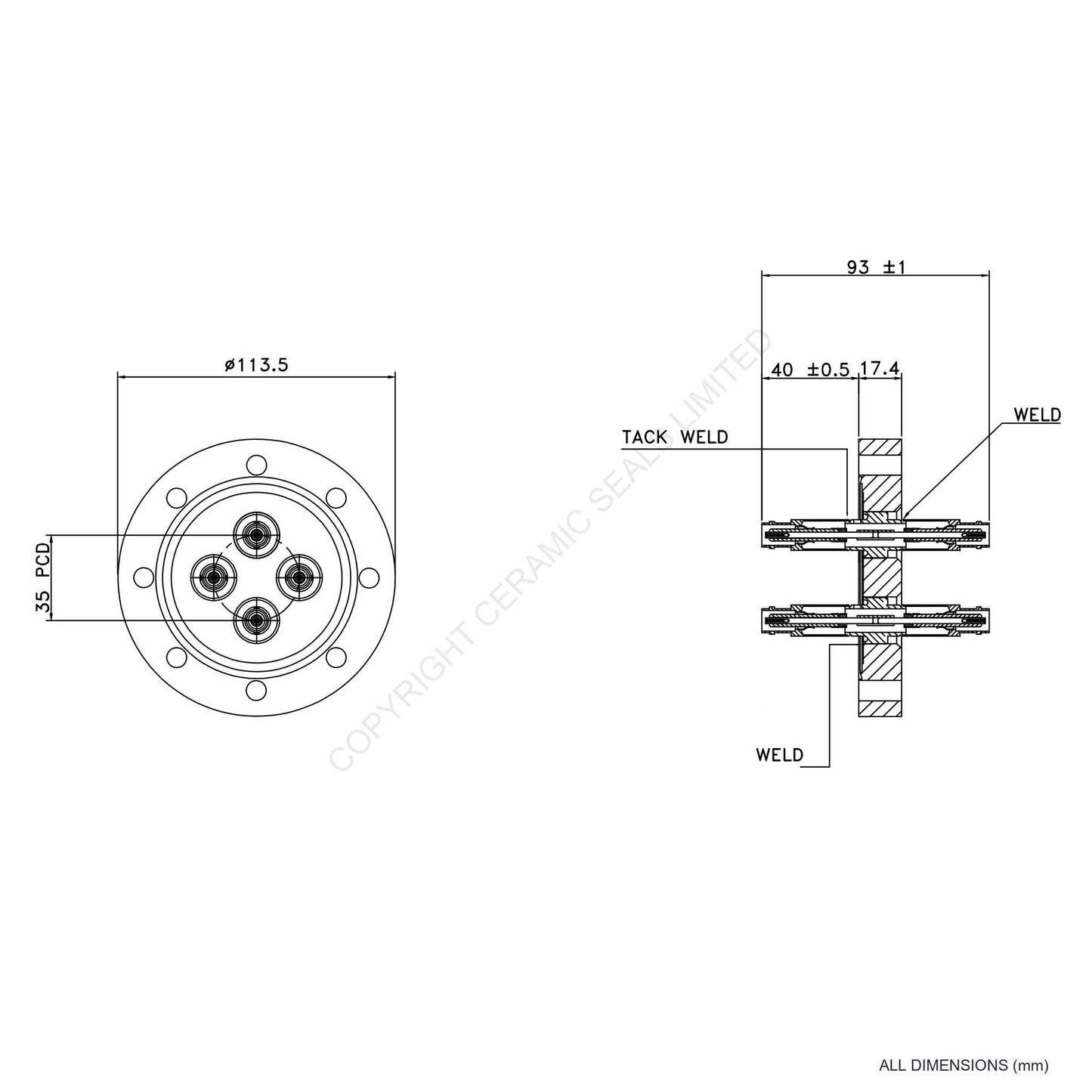 5kV 4 Way Double Ended MHV Flanged Assembly