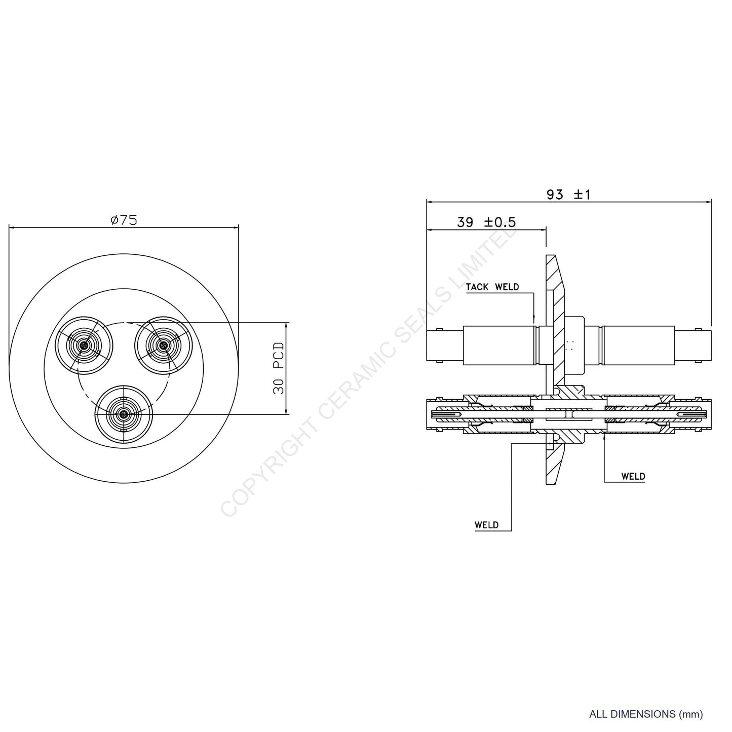 5kV 3 Way Double Ended MHV O-Ring Flanged