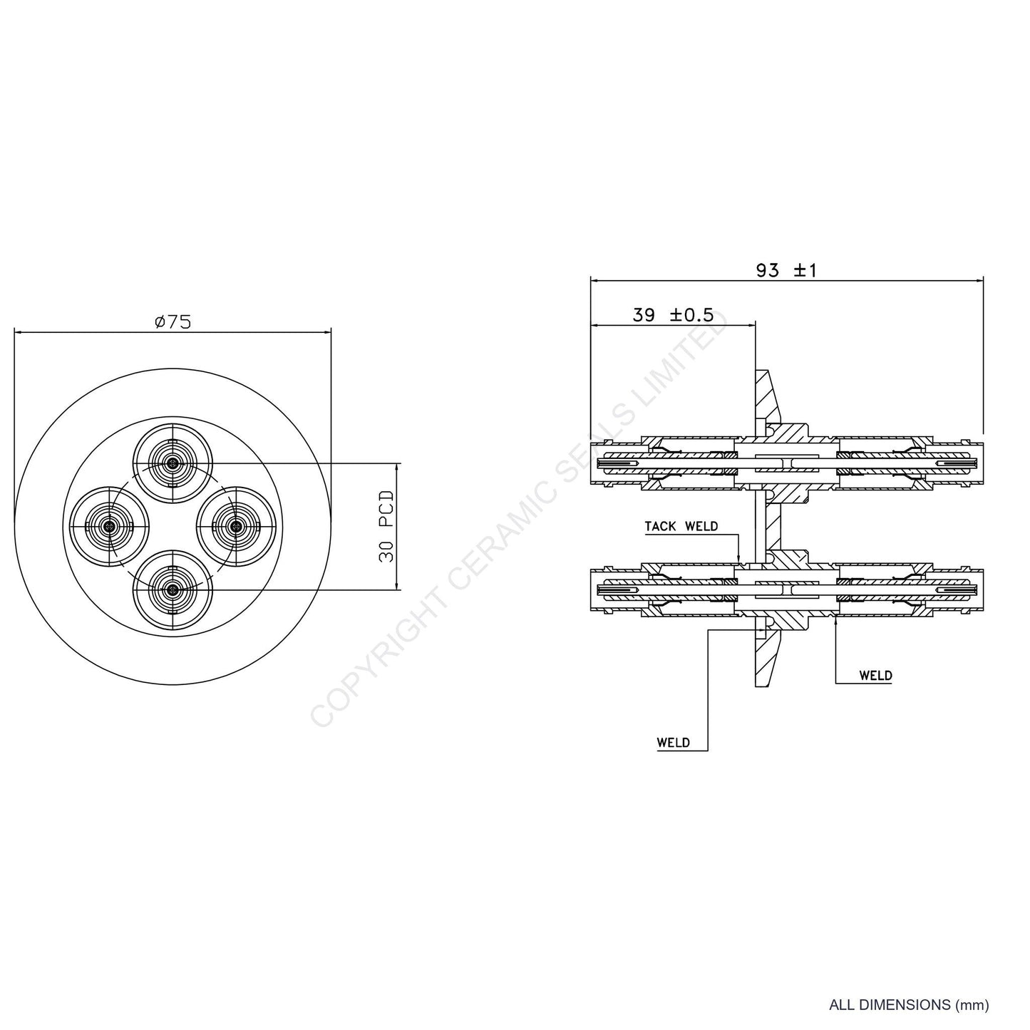 5kV 4 Way Double Ended MHV O-Ring Flanged