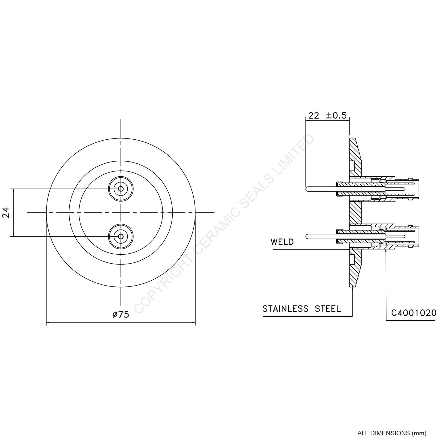 10kV SHV 2 Way O-Ring Flange Assembly