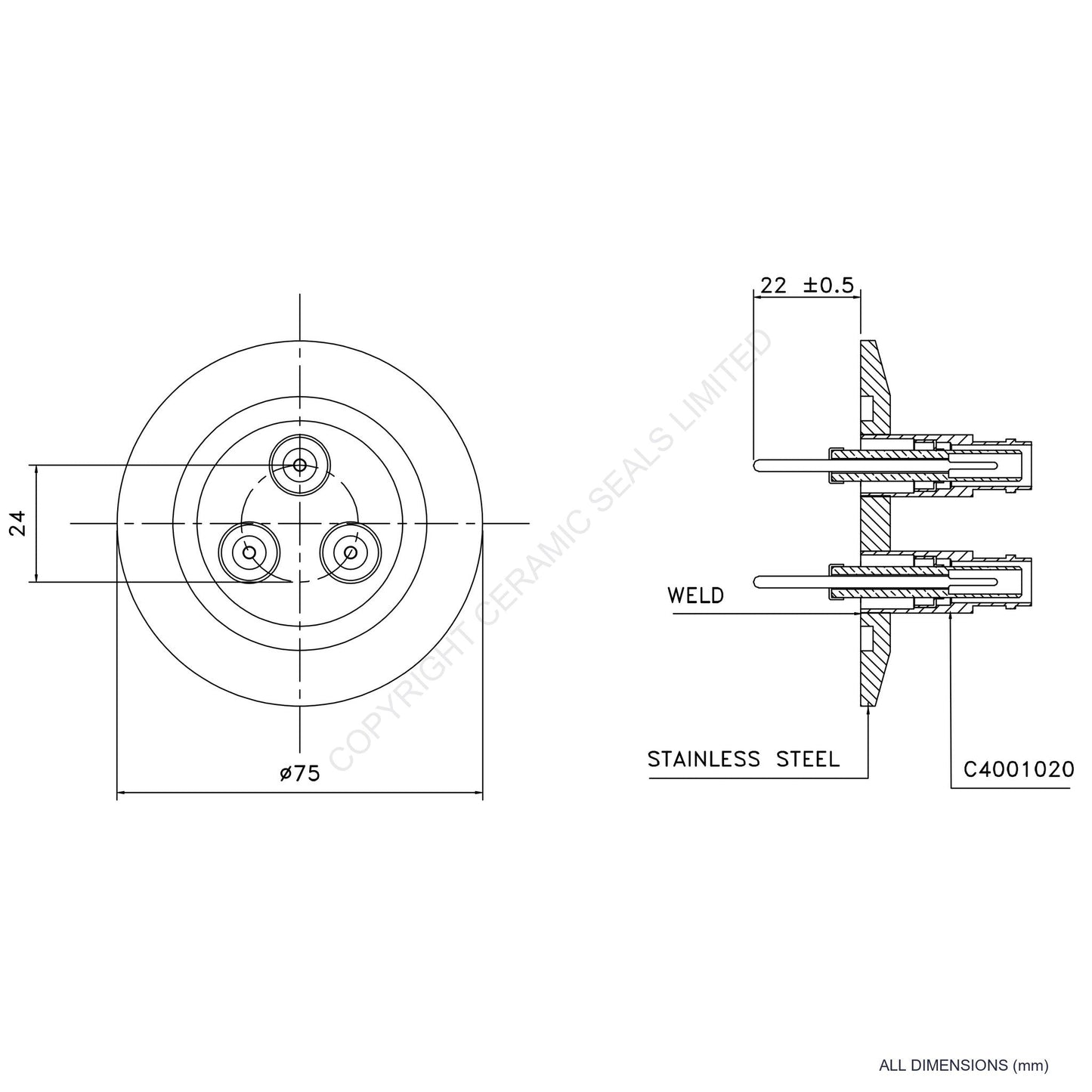 10kV SHV 3 Way O-Ring Flange Assembly