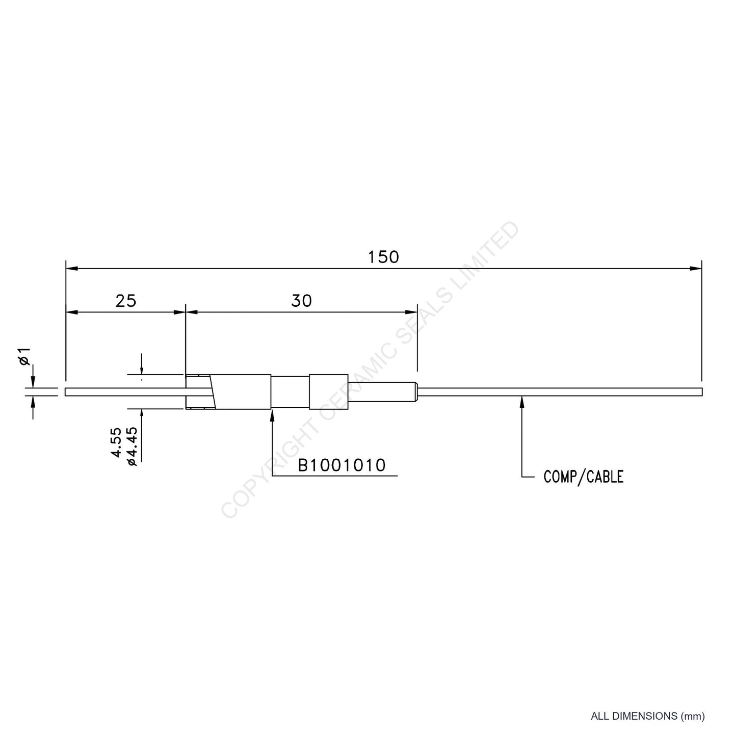 Single Thermocouple (-) Platinum incl. Compensating Cable