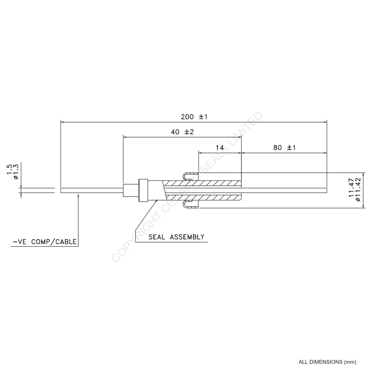 Single Thermocouple (-) Platinum incl. Compensating Cable