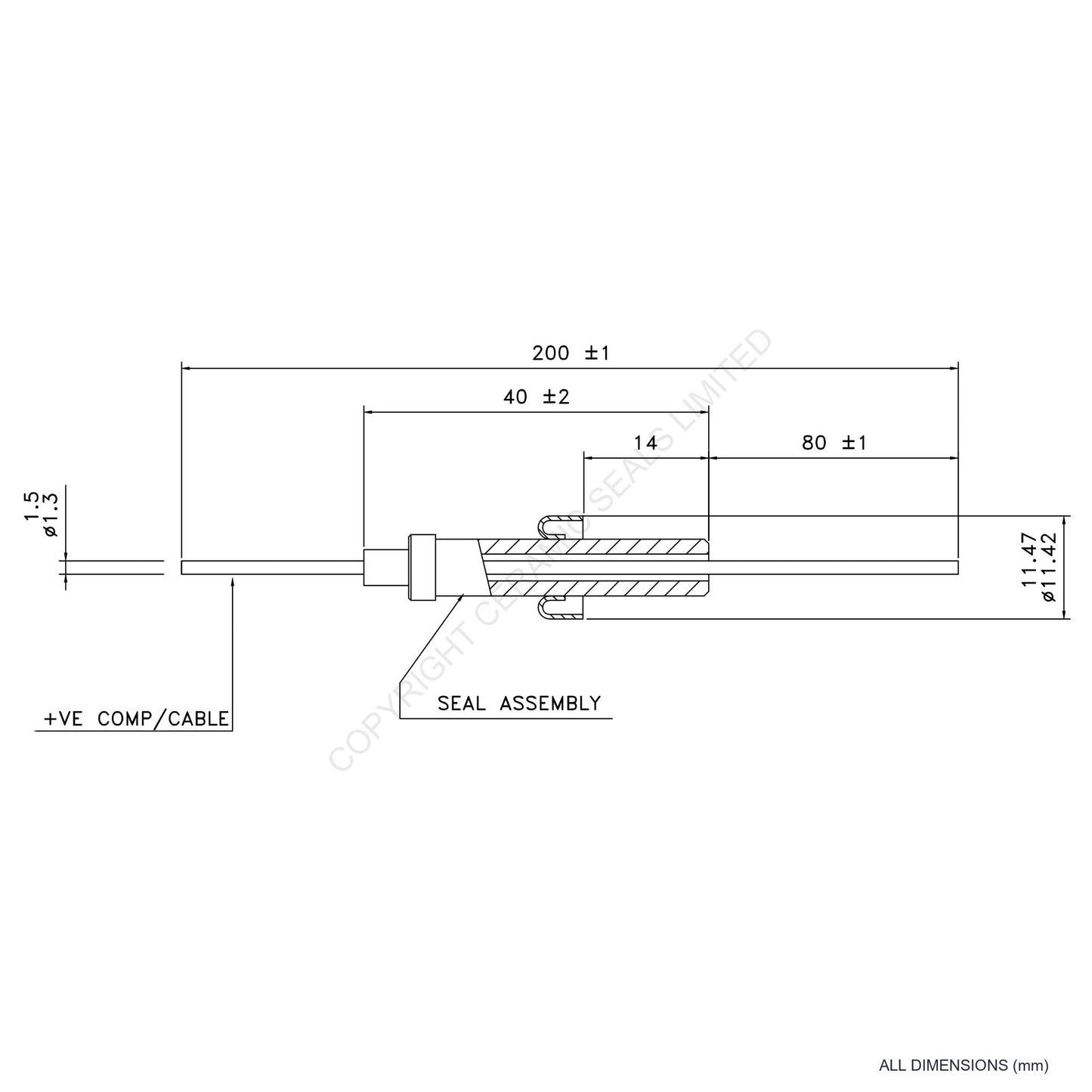 Single Thermocouple (+) Platinum - 10% Rhodium incl. Compensating Cable