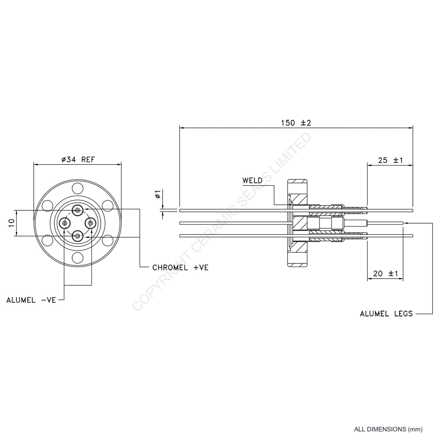2 Pair Thermocouple Flanged Type K