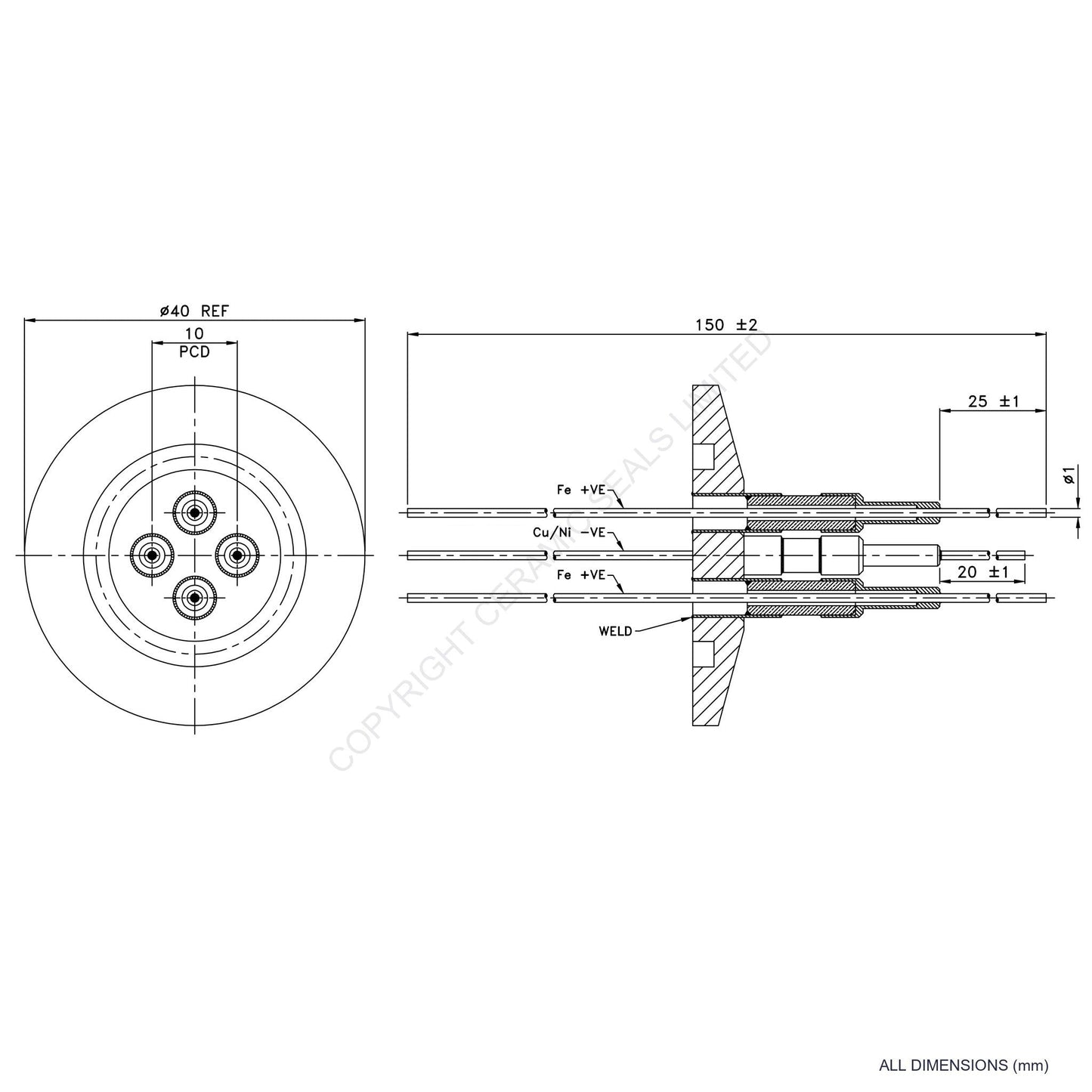 2 Pair Thermocouple O-Ring Type J