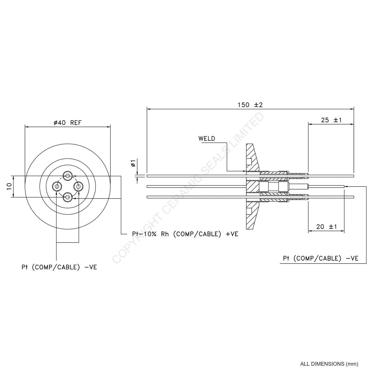 2 Pair Thermocouple O-Ring Type R incl. Compensating Cables