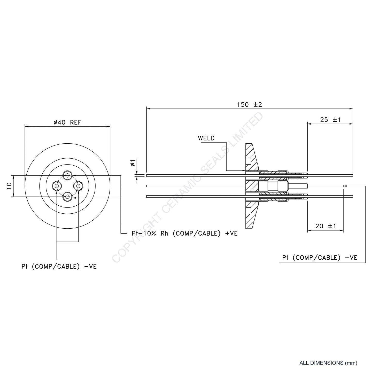 2 Pair Thermocouple O-Ring Type R incl. Compensating Cables