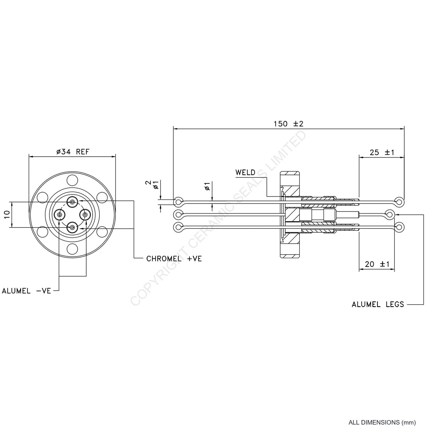 2 Pair Thermocouple Flanged Type K