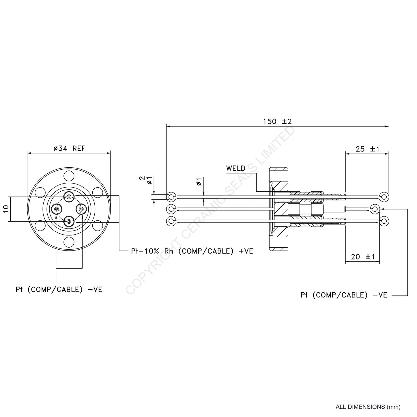 2 Pair Thermocouple Flanged Type S incl. Compensating Cables