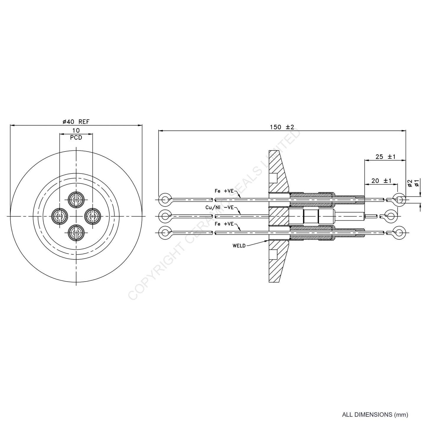 2 Pair Thermocouple O-Ring Type J