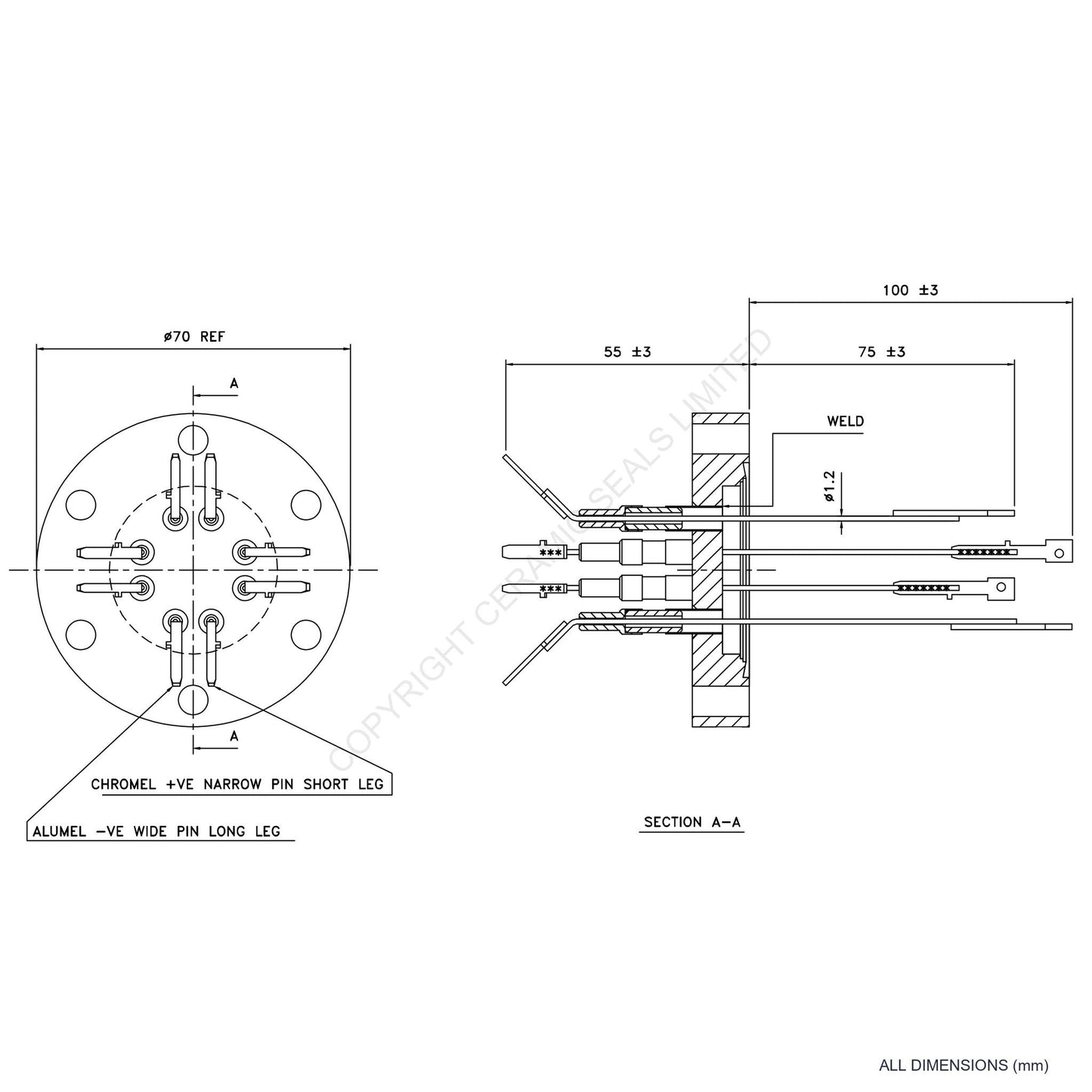 4 Pair Thermocouple Flanged Type K