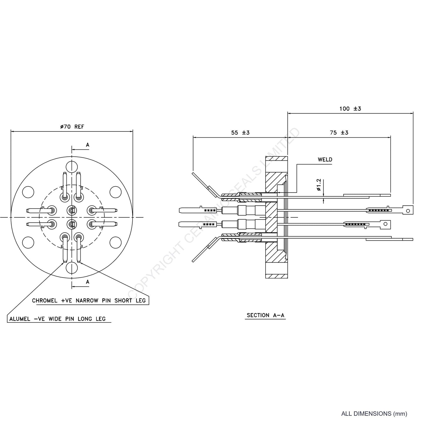 5 Pair Thermocouple Flanged Type K