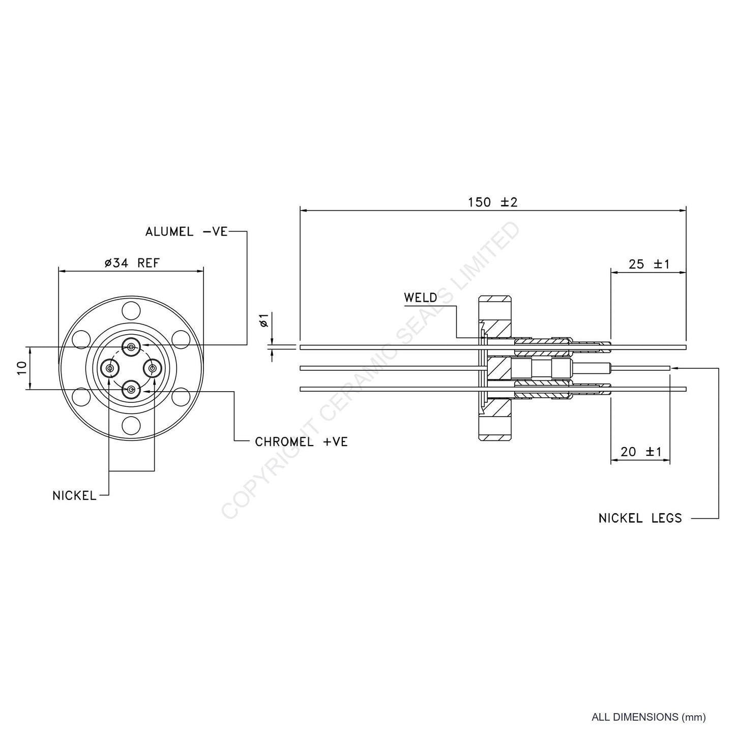 Power & Thermocouple Flanged Type K