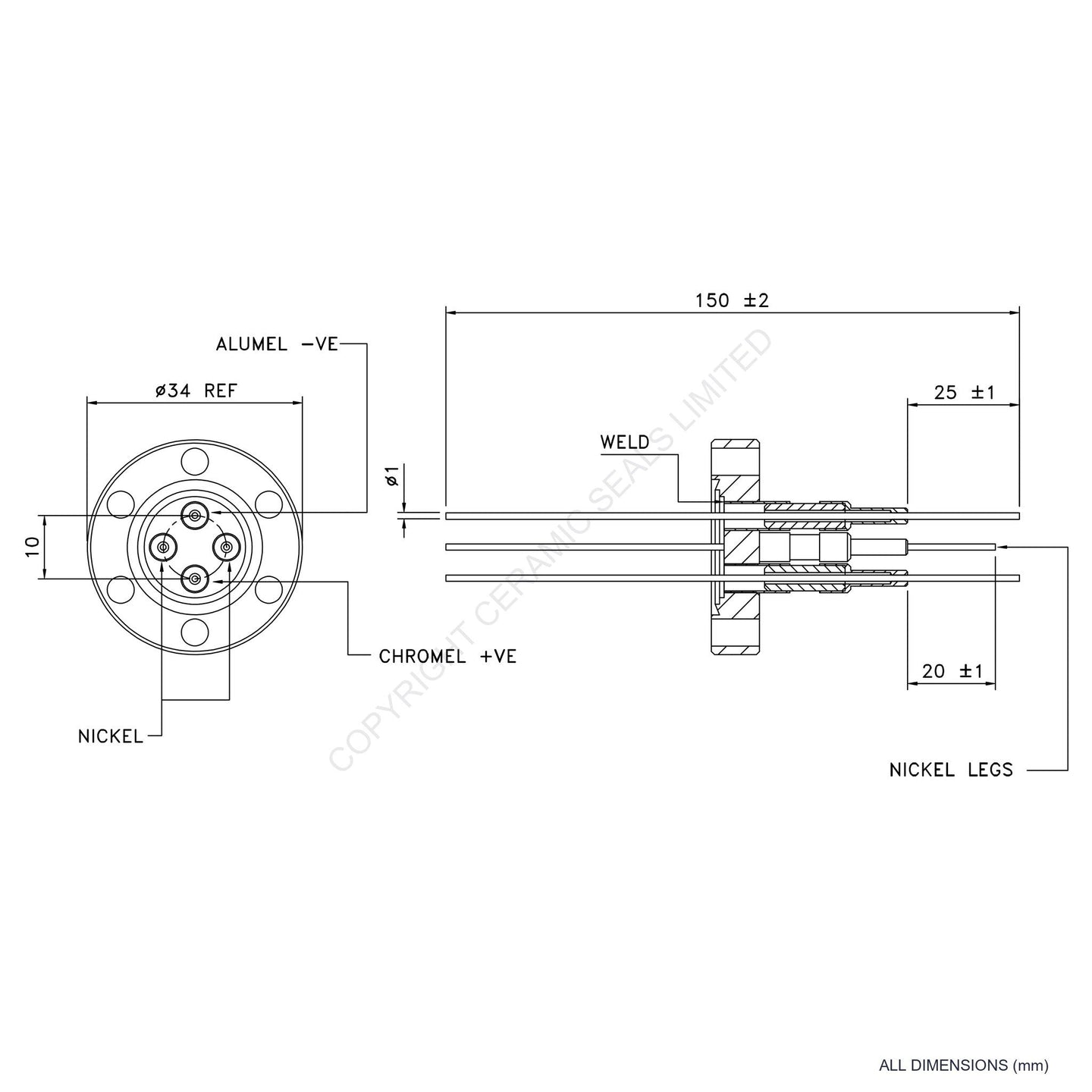 Power & Thermocouple Flanged Type K