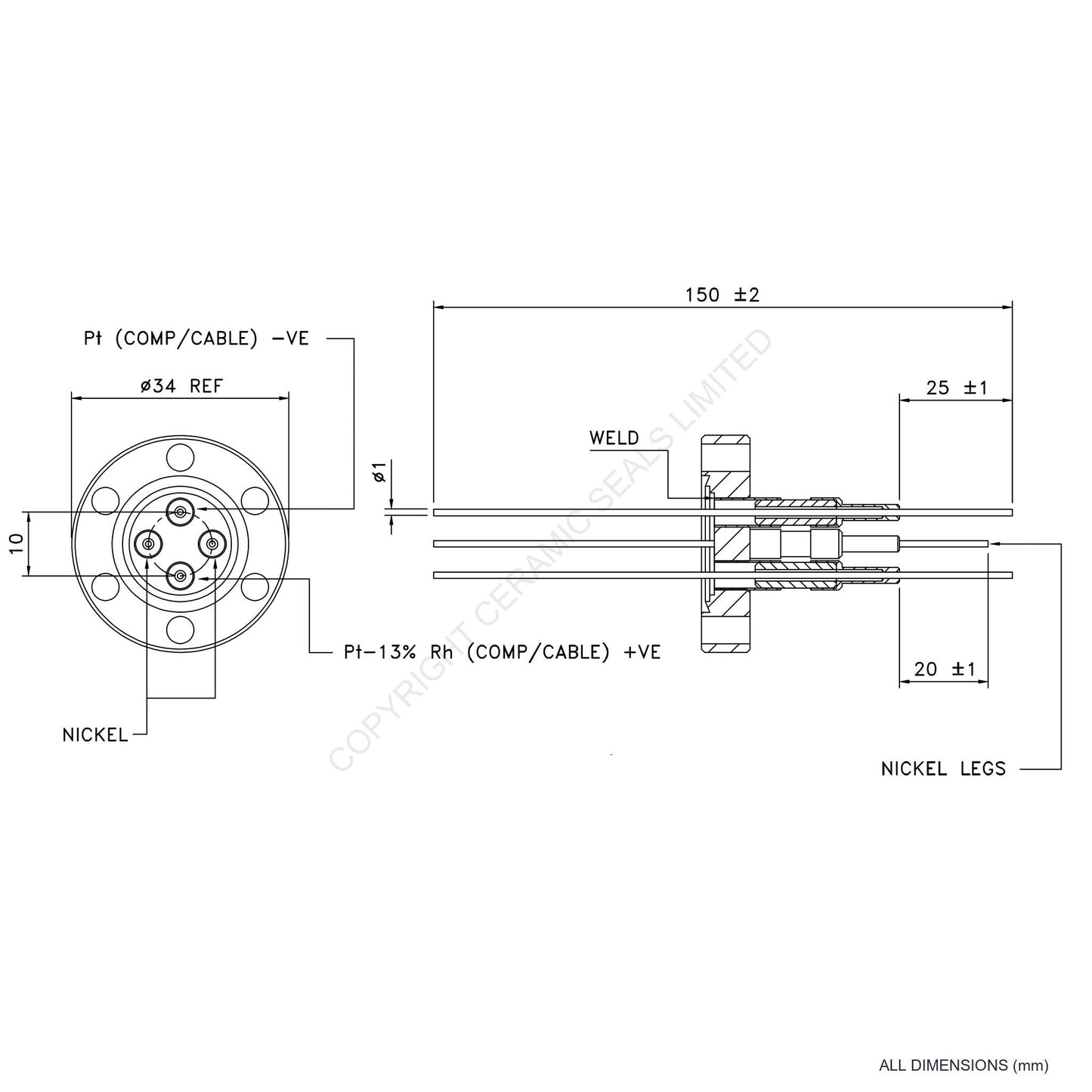 Power & Thermocouple Flanged Type R incl. Compensating Cables