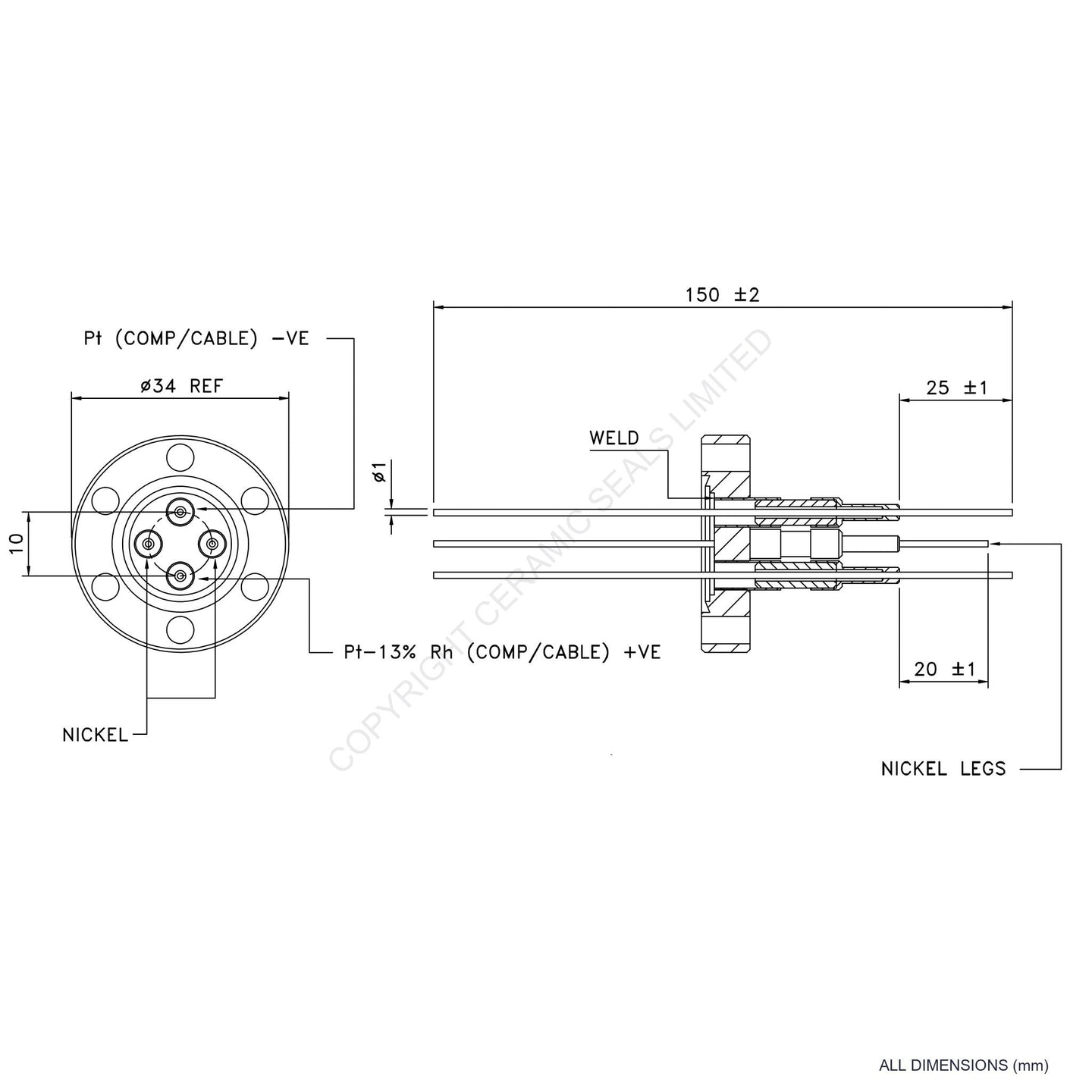 Power & Thermocouple Flanged Type R incl. Compensating Cables