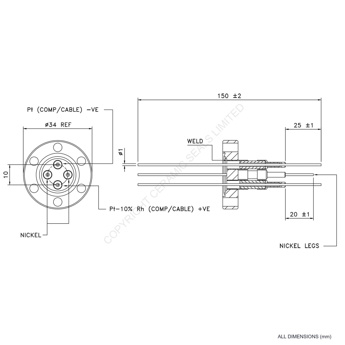 Power & Thermocouple Flanged Type S incl. Compensating Cables