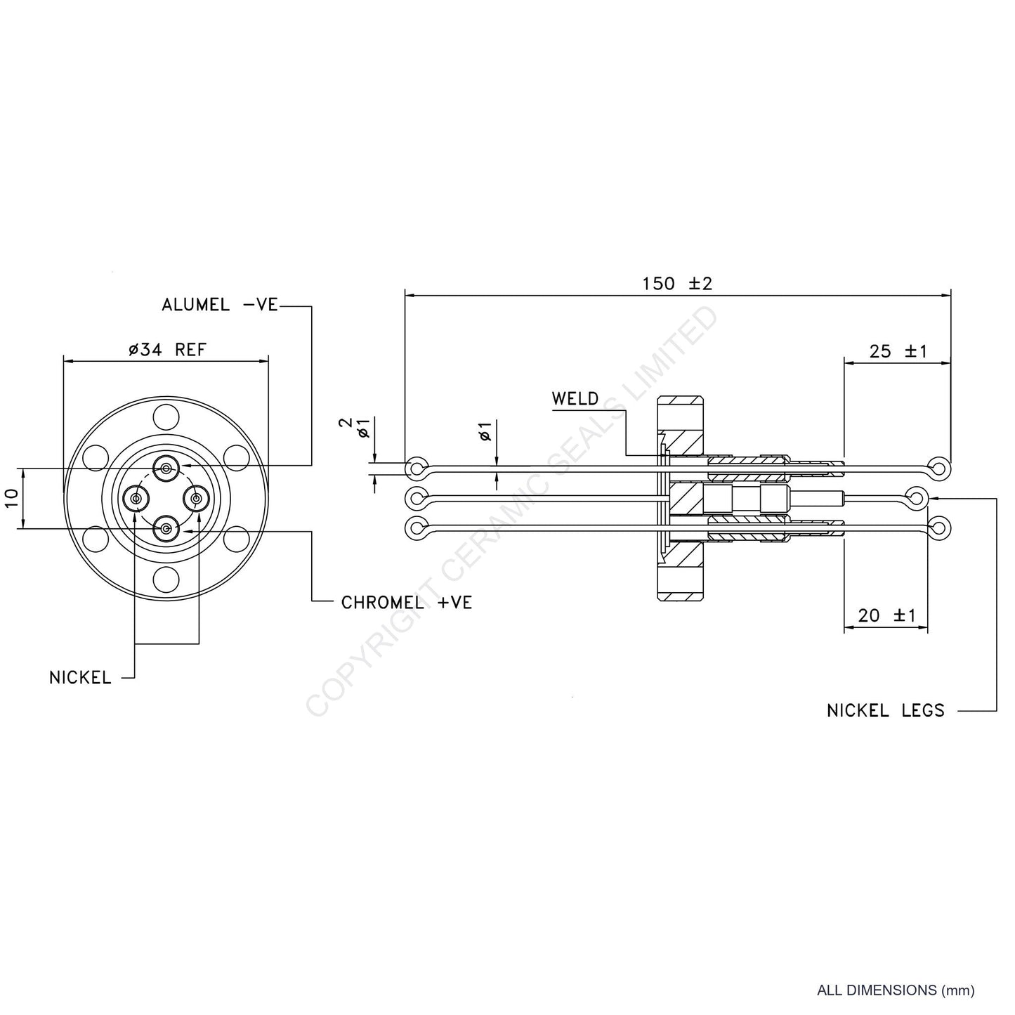 Power & Thermocouple Flanged Type K