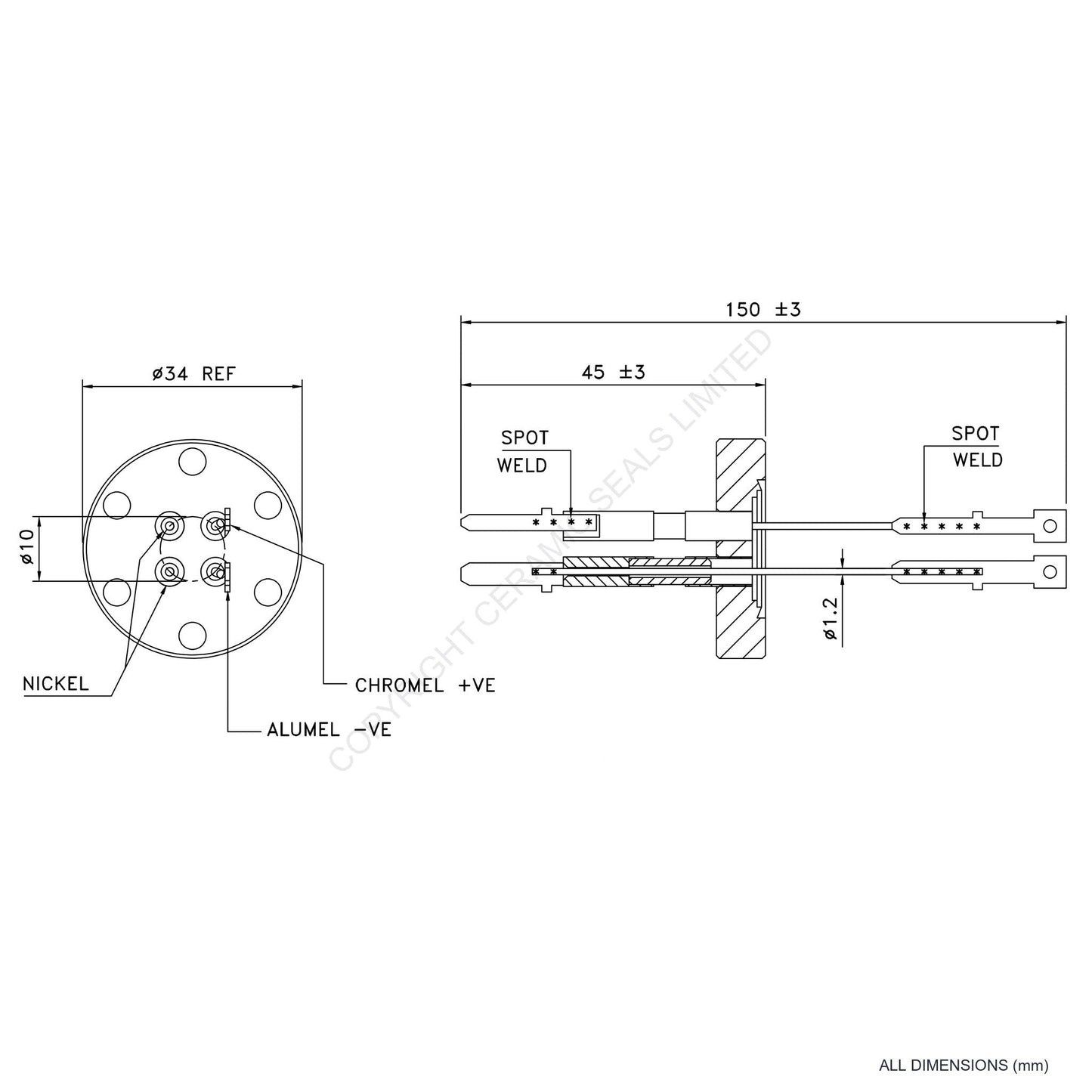 Power & Thermocouple Flanged Type K