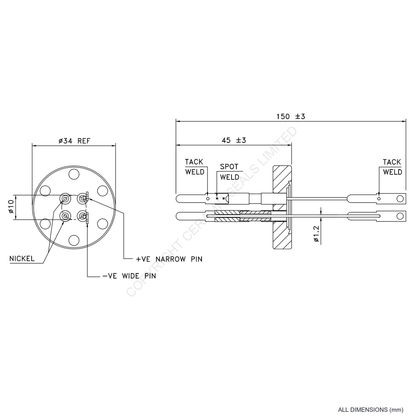 Power & Thermocouple Flanged Type R incl. Compensating Cables