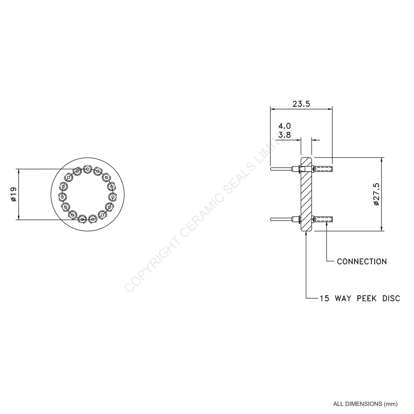 In Vacuum Connector 15 Way Male