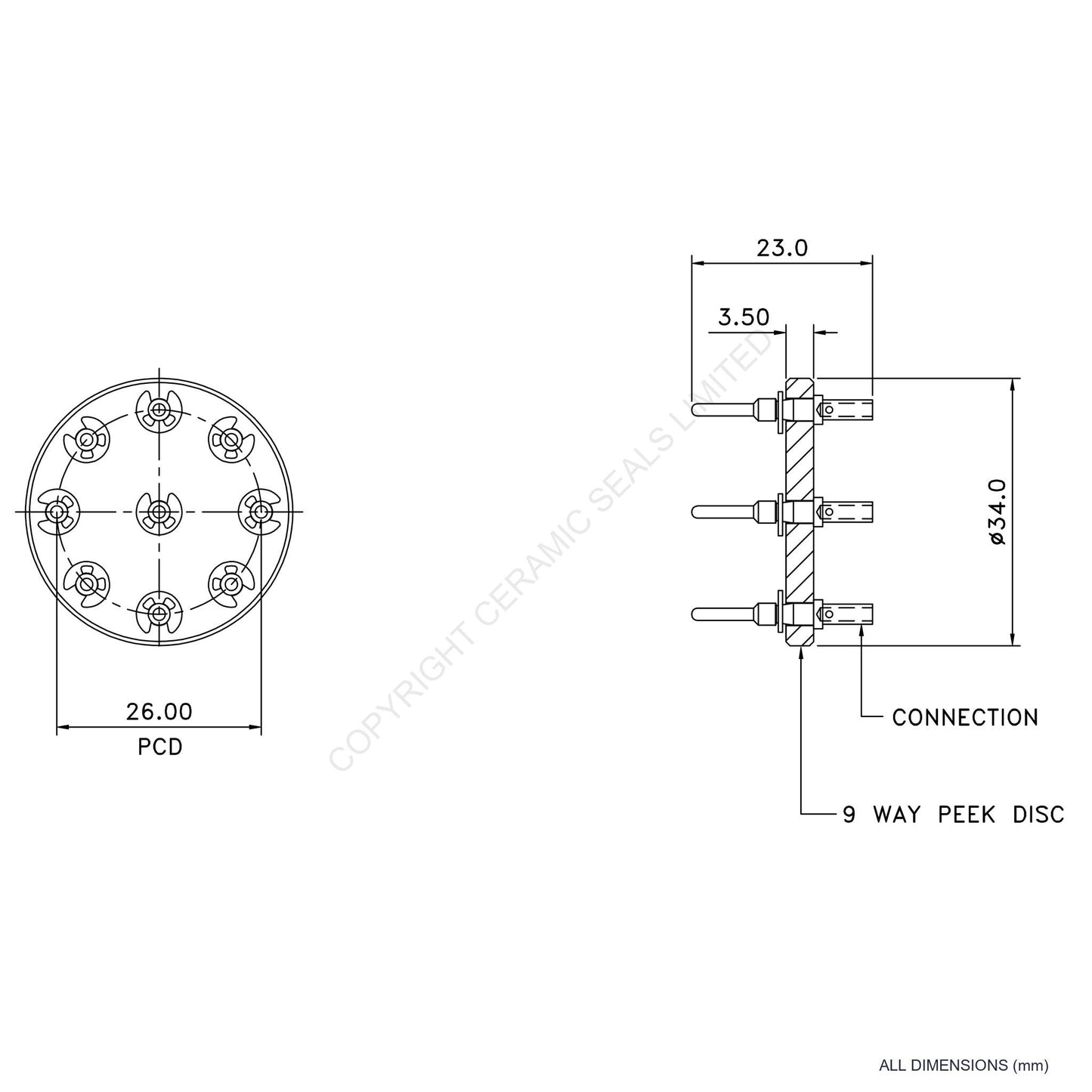 In Vacuum Connector 9 Way Male