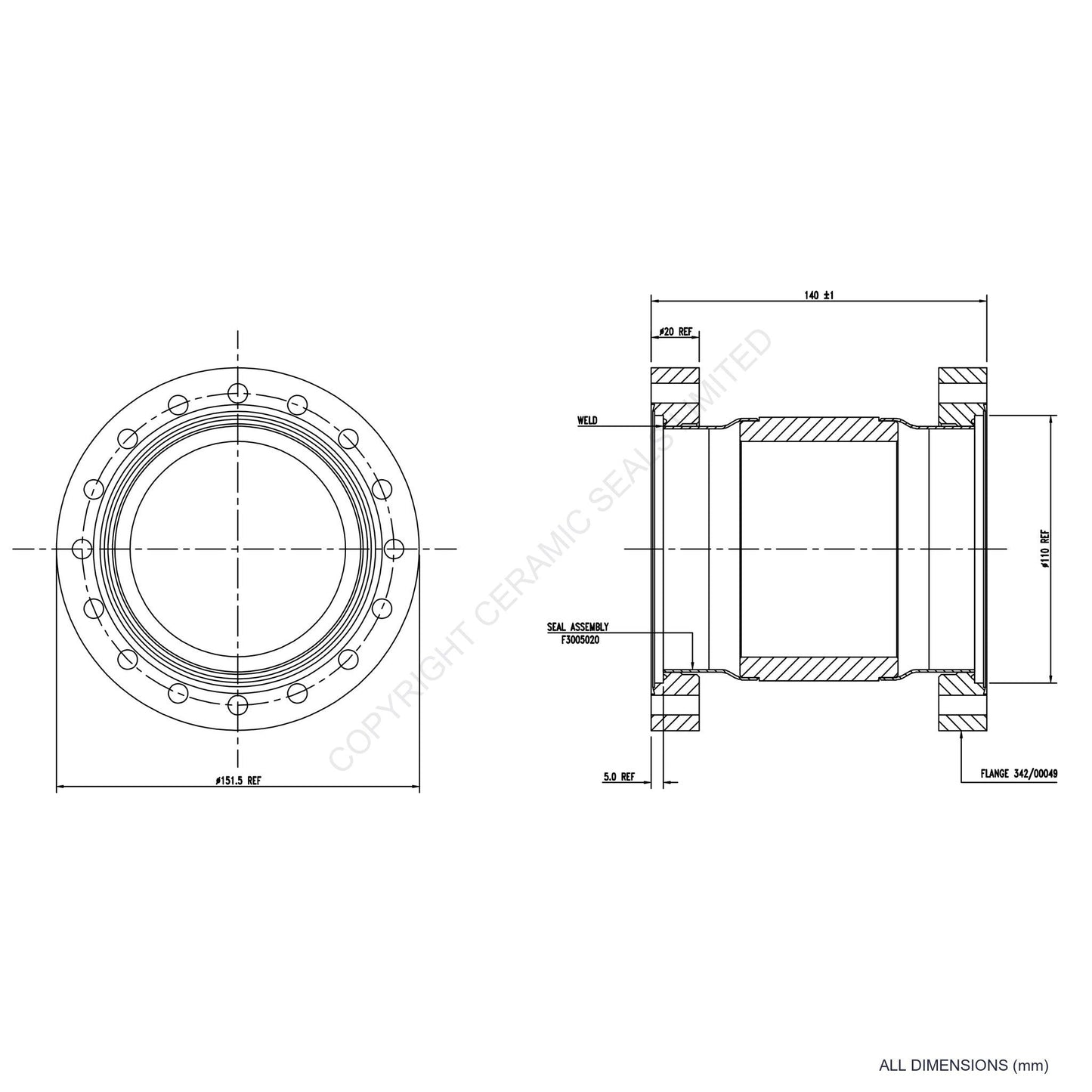 25kV 90mm Through Flanged Isolator