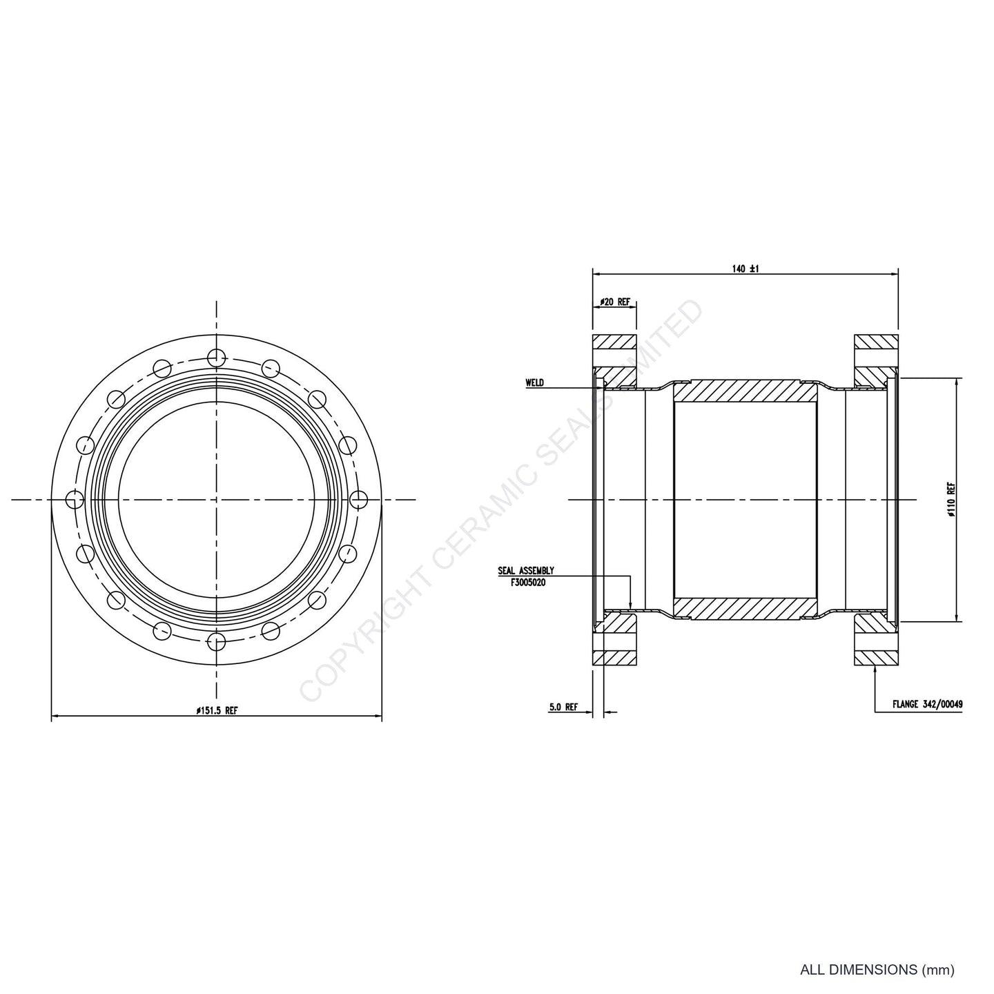 25kV 90mm Through Flanged Isolator